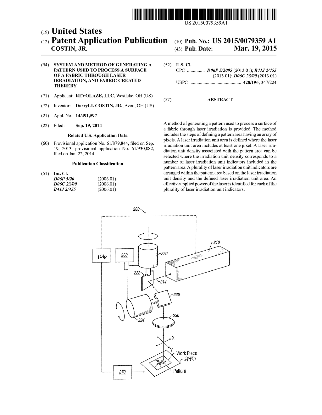 SYSTEM AND METHOD OF GENERATING A PATTERN USED TO PROCESS A SURFACE OF A     FABRIC THROUGH LASER IRRADIATION, AND FABRIC CREATED THEREBY - diagram, schematic, and image 01