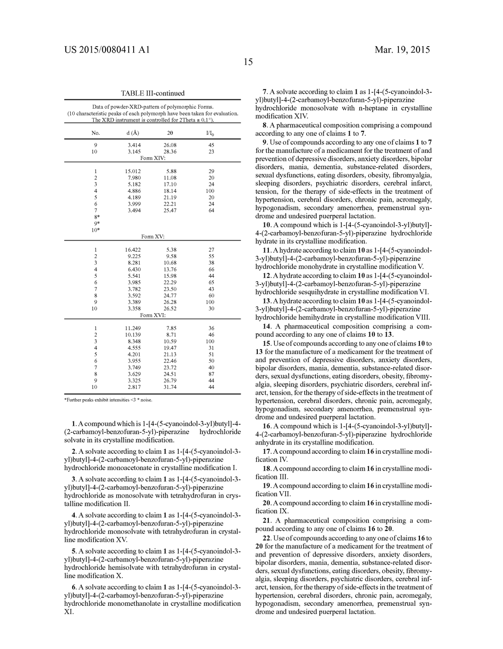 POLYMORPHIC FORMS OF     1-[4-(5-CYANOINDOL-3-YL)BUTYL]-4-(2-CARBAMOYLBENZOFURAN-5-YL) PIPERAZINE     HYDROCHLORIDE - diagram, schematic, and image 39