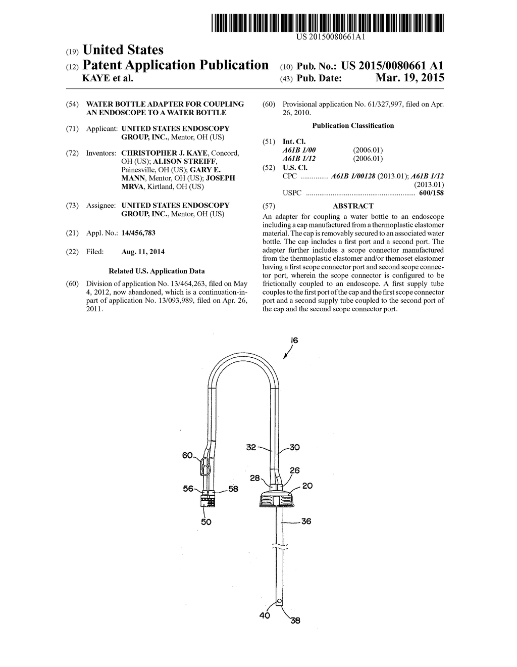 WATER BOTTLE ADAPTER FOR COUPLING AN ENDOSCOPE TO A WATER BOTTLE - diagram, schematic, and image 01