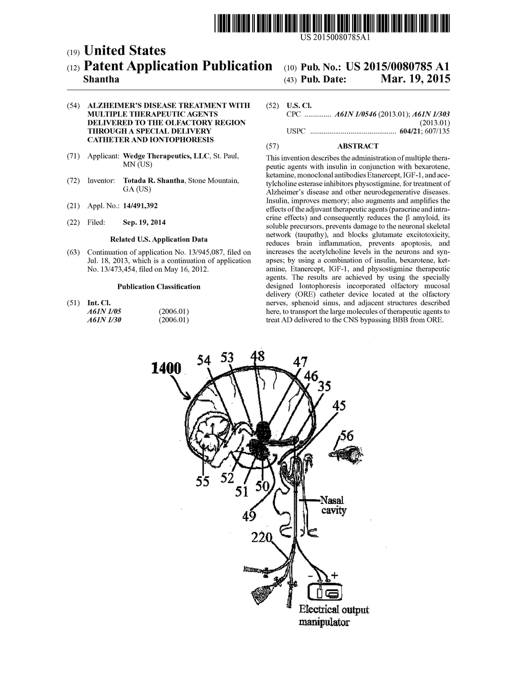 ALZHEIMER'S DISEASE TREATMENT WITH MULTIPLE THERAPEUTIC AGENTS DELIVERED     TO THE OLFACTORY REGION THROUGH A SPECIAL DELIVERY CATHETER AND     IONTOPHORESIS - diagram, schematic, and image 01