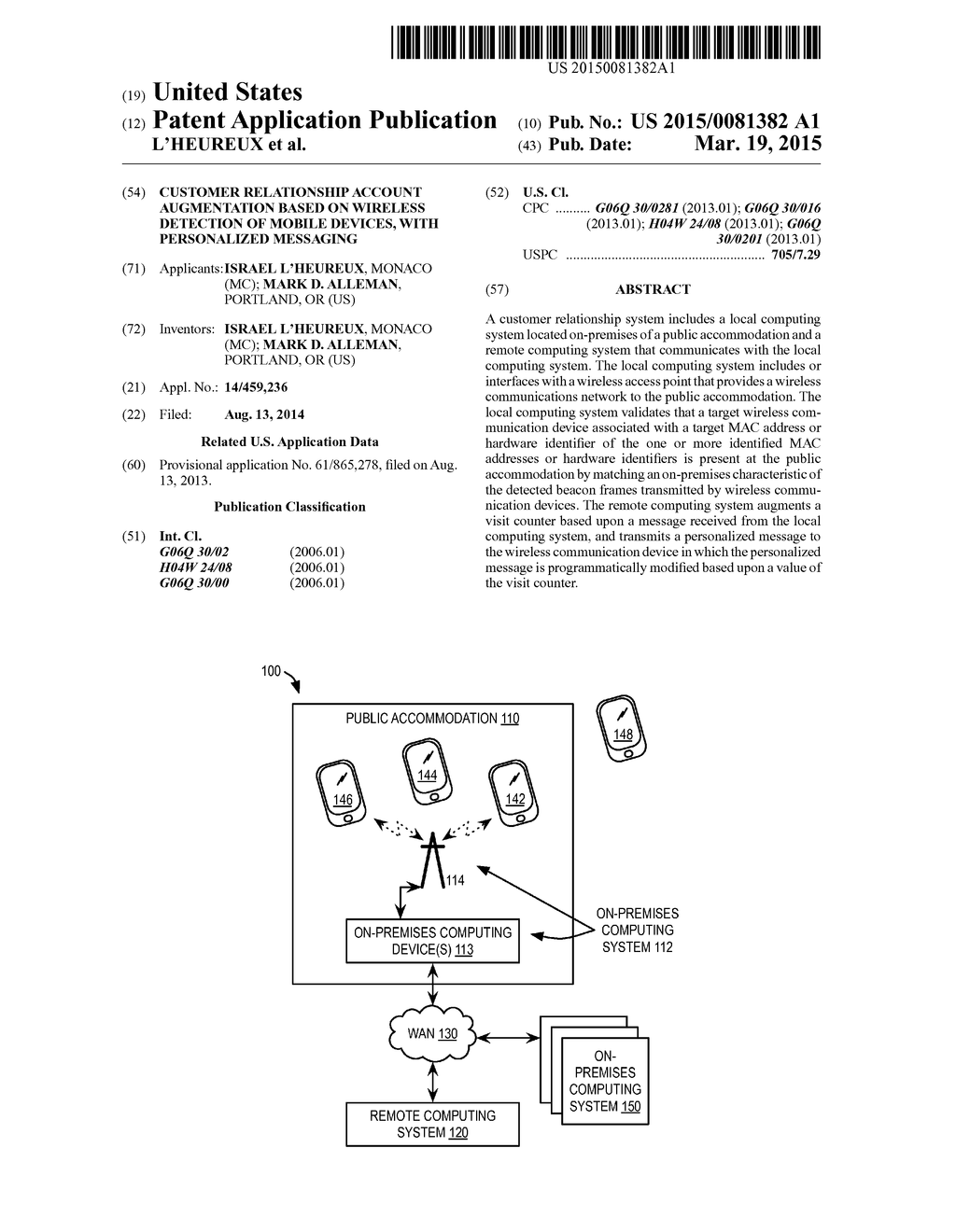 CUSTOMER RELATIONSHIP ACCOUNT AUGMENTATION BASED ON WIRELESS DETECTION OF     MOBILE DEVICES, WITH PERSONALIZED MESSAGING - diagram, schematic, and image 01