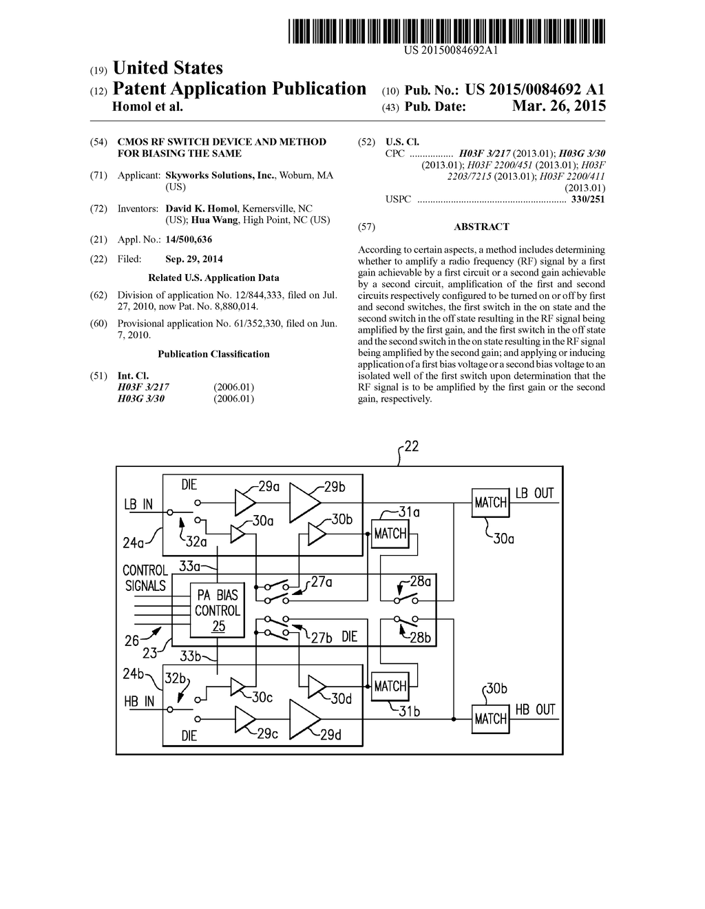 CMOS RF SWITCH DEVICE AND METHOD FOR BIASING THE SAME - diagram, schematic, and image 01