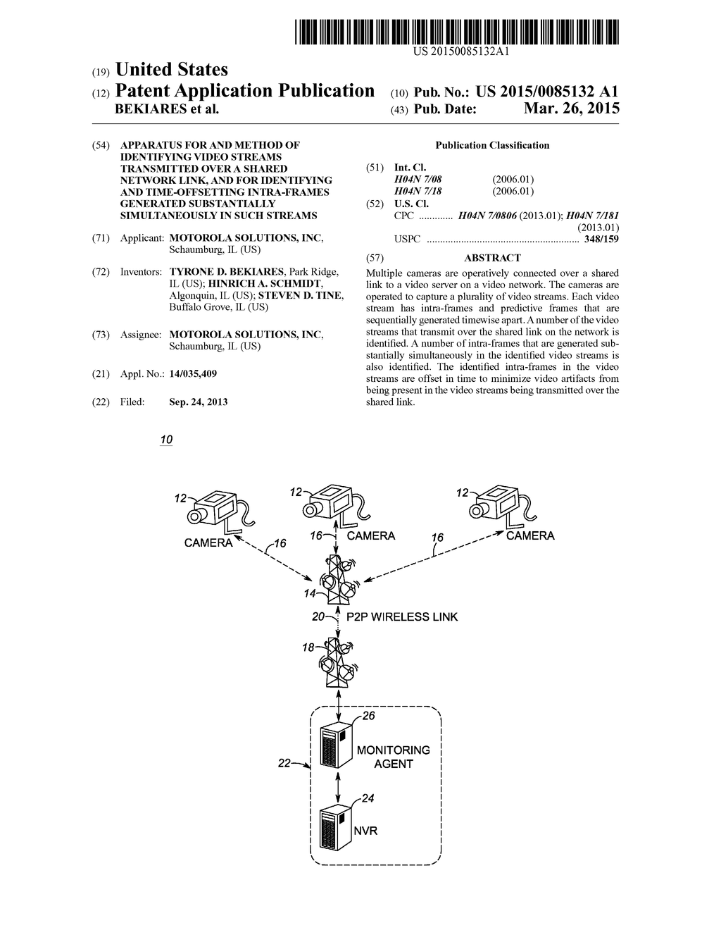 APPARATUS FOR AND METHOD OF IDENTIFYING VIDEO STREAMS TRANSMITTED OVER A     SHARED NETWORK LINK, AND FOR IDENTIFYING AND TIME-OFFSETTING INTRA-FRAMES     GENERATED SUBSTANTIALLY SIMULTANEOUSLY IN SUCH STREAMS - diagram, schematic, and image 01