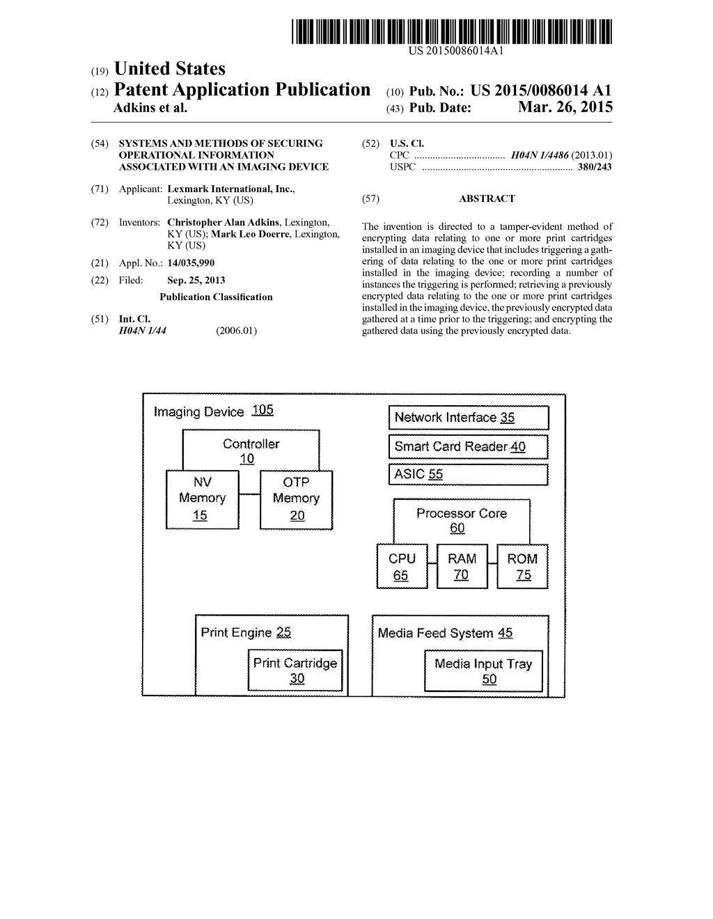 Systems and Methods of Securing Operational Information Associated with an     Imaging Device - diagram, schematic, and image 01