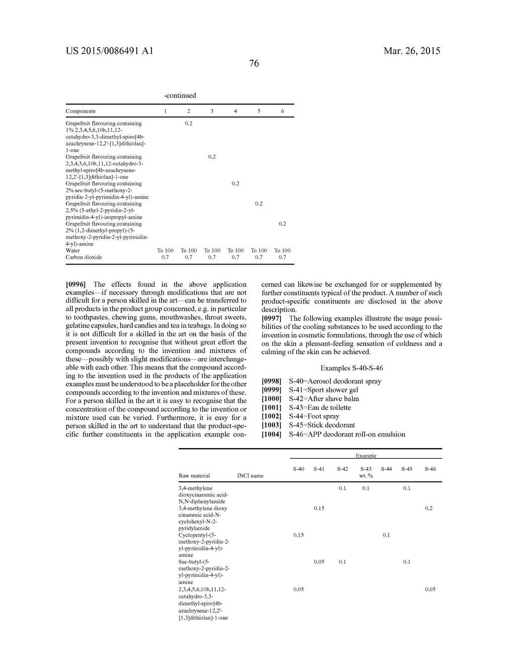 USE OF PHYSIOLOGICAL COOLING ACTIVE INGREDIENTS, AND AGENTS CONTAINING     SUCH ACTIVE INGREDIENTS - diagram, schematic, and image 81