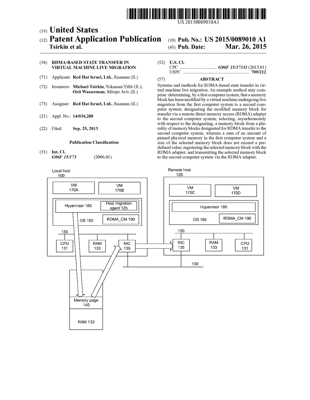 RDMA-BASED STATE TRANSFER IN VIRTUAL MACHINE LIVE MIGRATION - diagram, schematic, and image 01