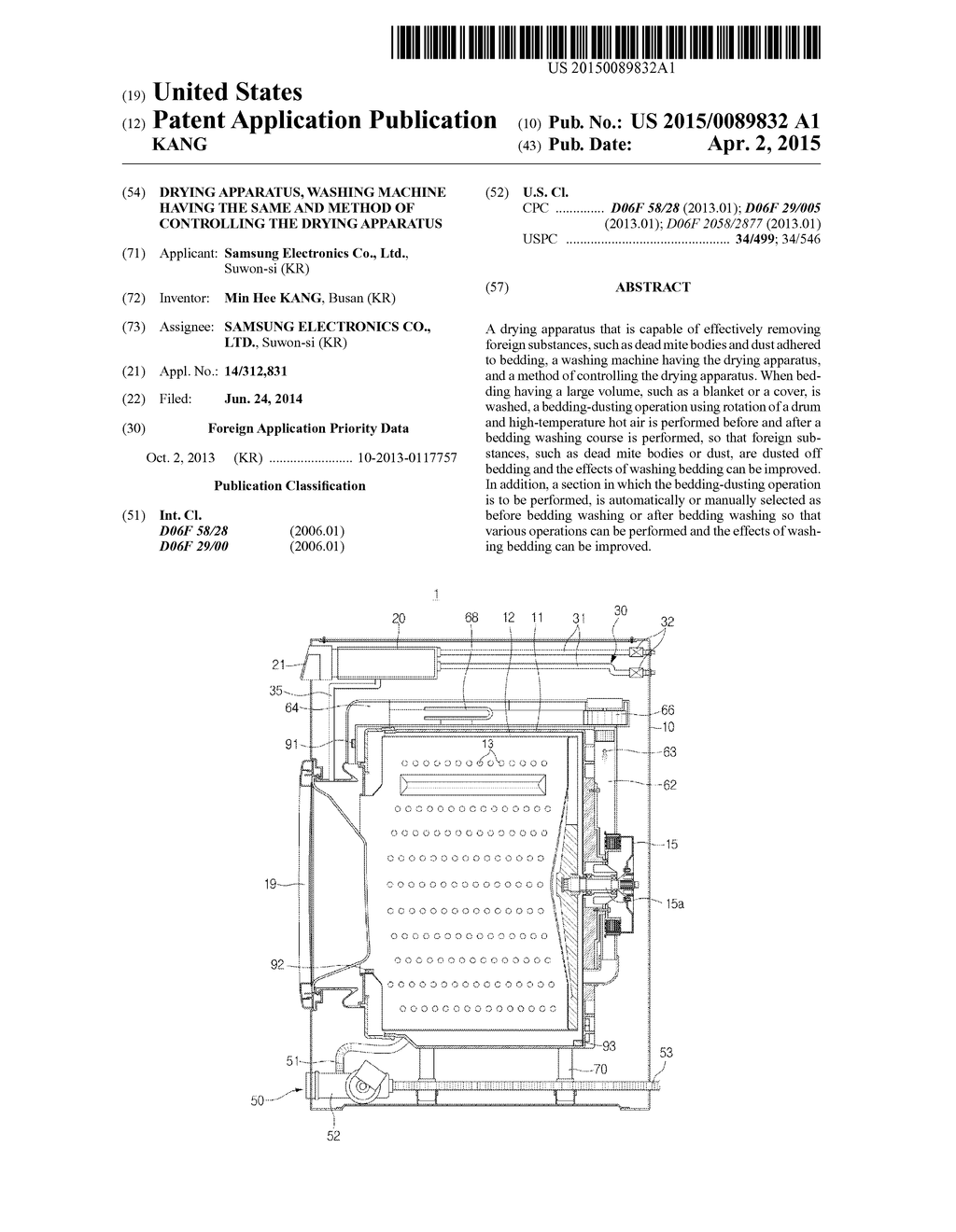 DRYING APPARATUS, WASHING MACHINE HAVING THE SAME AND METHOD OF     CONTROLLING THE DRYING APPARATUS - diagram, schematic, and image 01