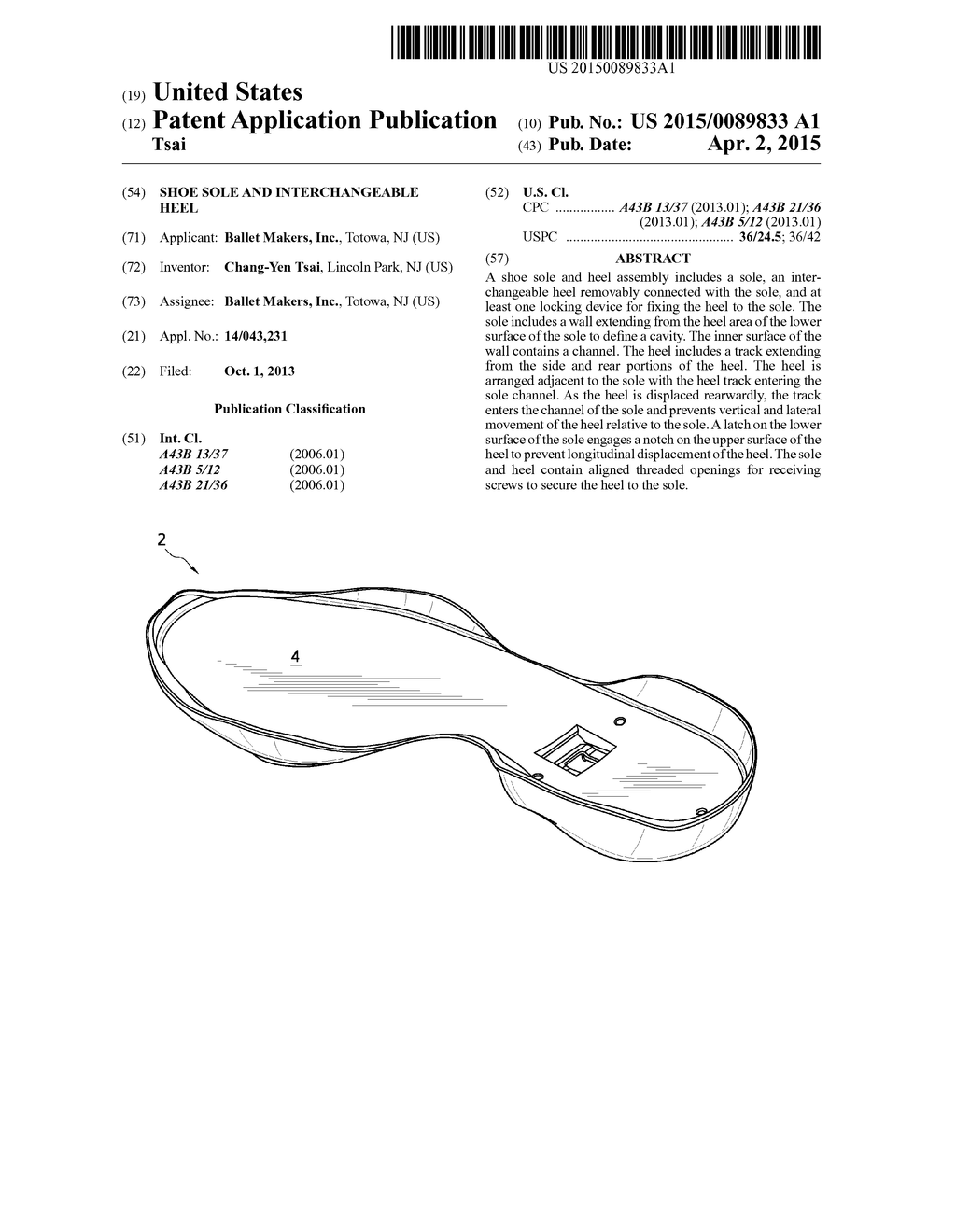 SHOE SOLE AND INTERCHANGEABLE HEEL - diagram, schematic, and image 01