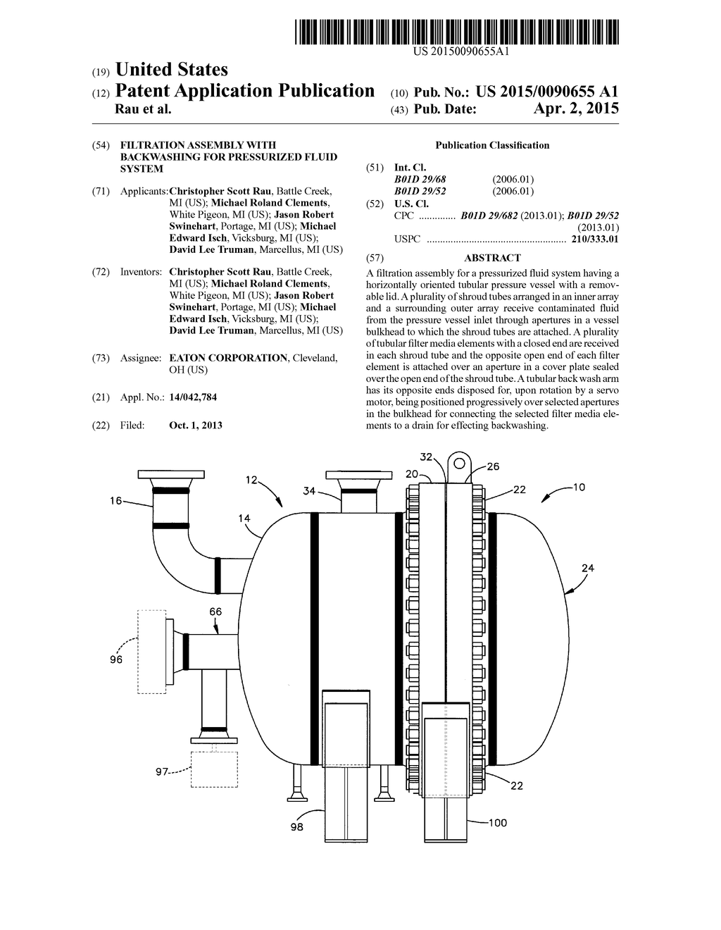 FILTRATION ASSEMBLY WITH BACKWASHING FOR PRESSURIZED FLUID SYSTEM - diagram, schematic, and image 01