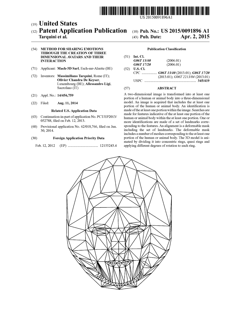 METHOD FOR SHARING EMOTIONS THROUGH THE CREATION OF THREE DIMENSIONAL     AVATARS AND THEIR INTERACTION - diagram, schematic, and image 01