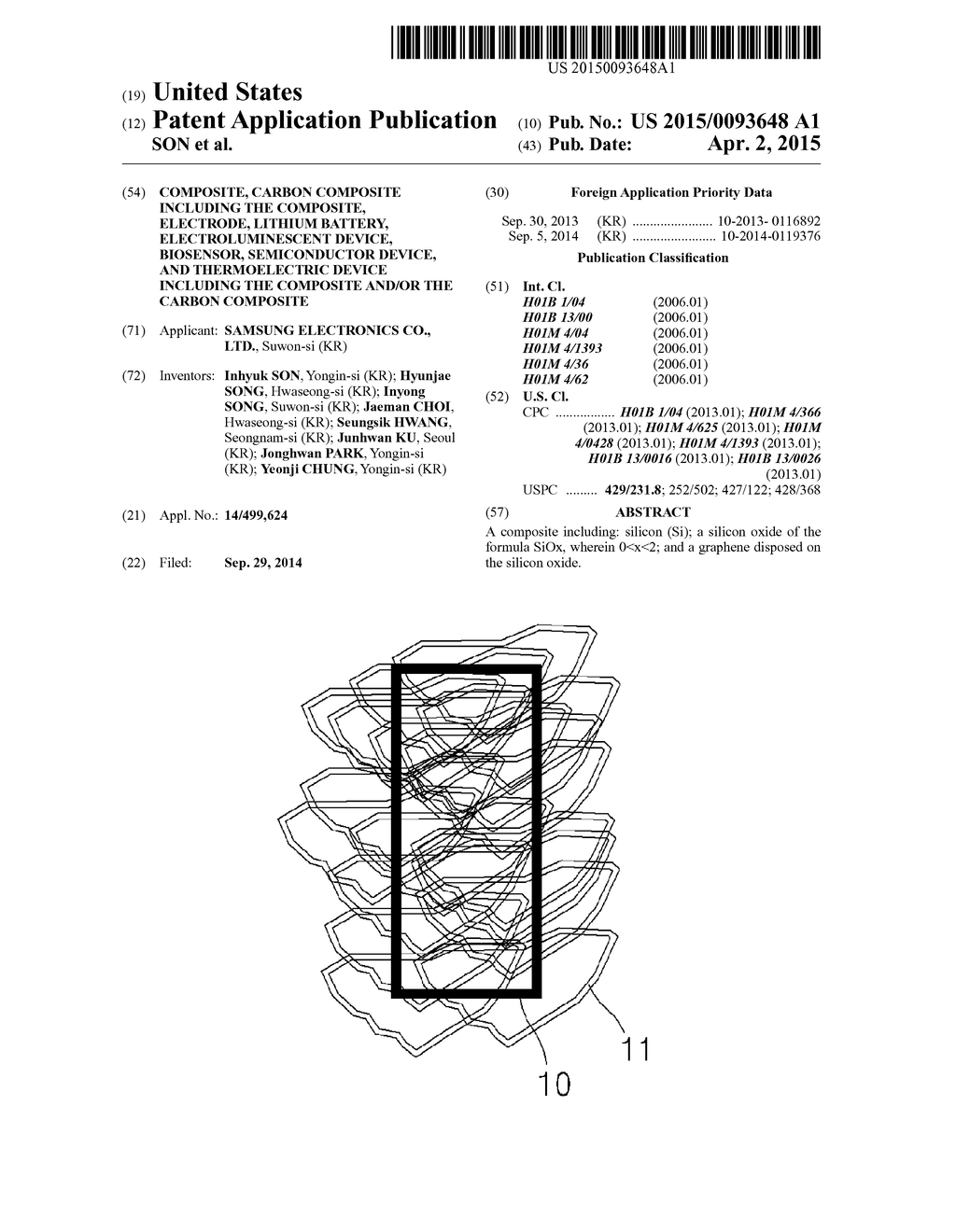 COMPOSITE, CARBON COMPOSITE INCLUDING THE COMPOSITE, ELECTRODE, LITHIUM     BATTERY, ELECTROLUMINESCENT DEVICE, BIOSENSOR, SEMICONDUCTOR DEVICE, AND     THERMOELECTRIC DEVICE INCLUDING THE COMPOSITE AND/OR THE CARBON COMPOSITE - diagram, schematic, and image 01