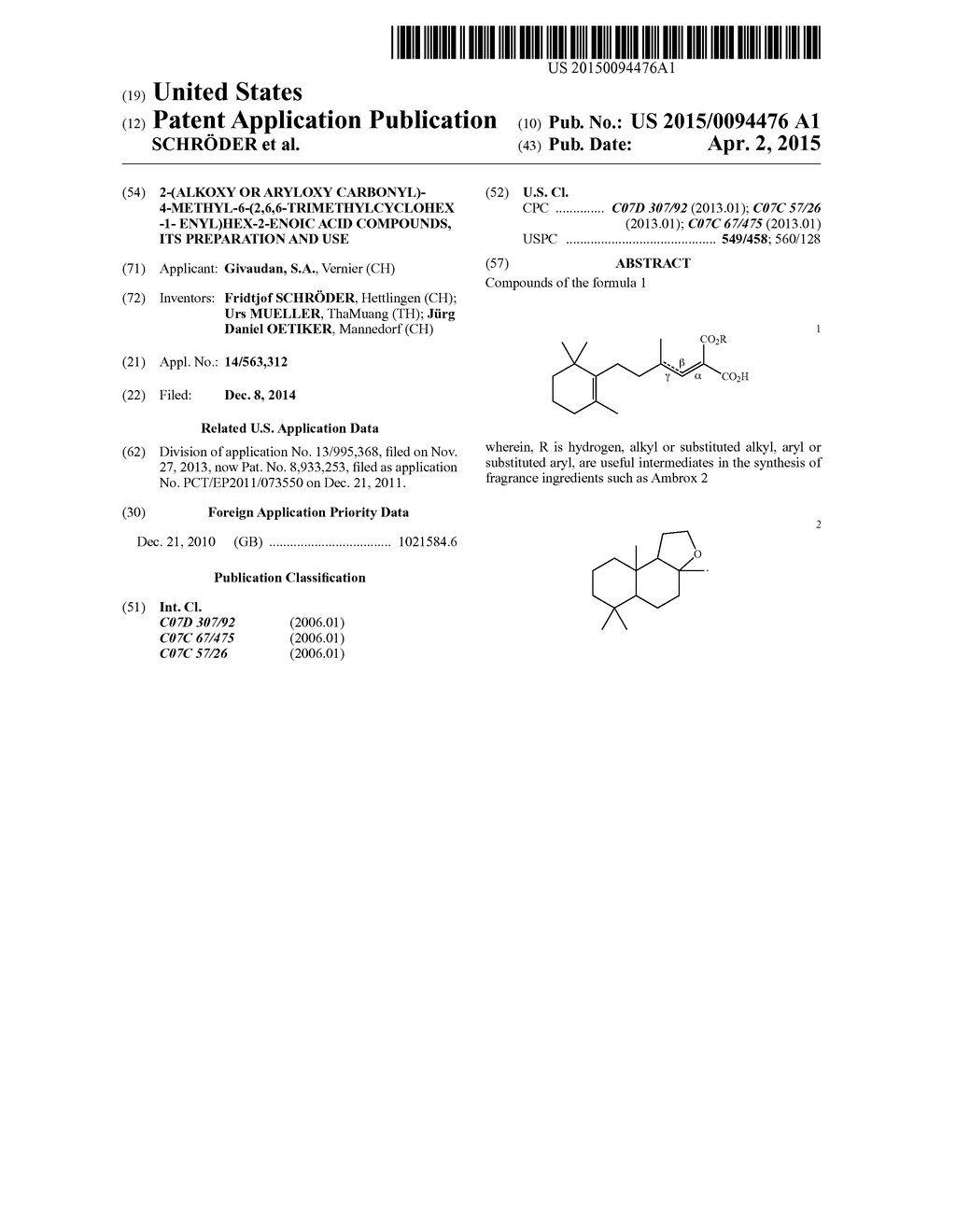 2-(ALKOXY OR ARYLOXY CARBONYL)-4-METHYL-6-(2,6,6-TRIMETHYLCYCLOHEX-1-     ENYL)HEX-2-ENOIC ACID COMPOUNDS, ITS PREPARATION AND USE - diagram, schematic, and image 01