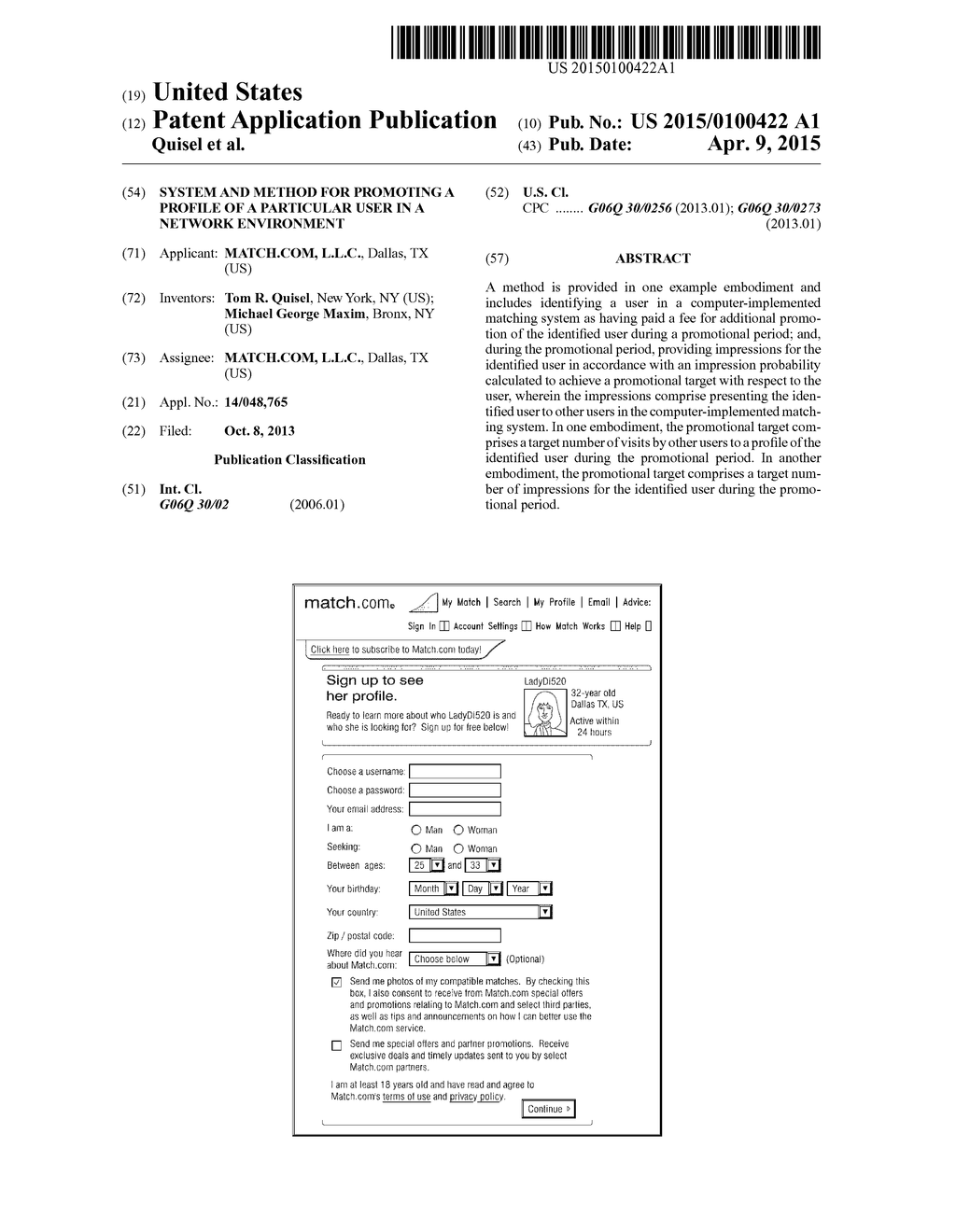 SYSTEM AND METHOD FOR PROMOTING A PROFILE OF A PARTICULAR USER IN A     NETWORK ENVIRONMENT - diagram, schematic, and image 01