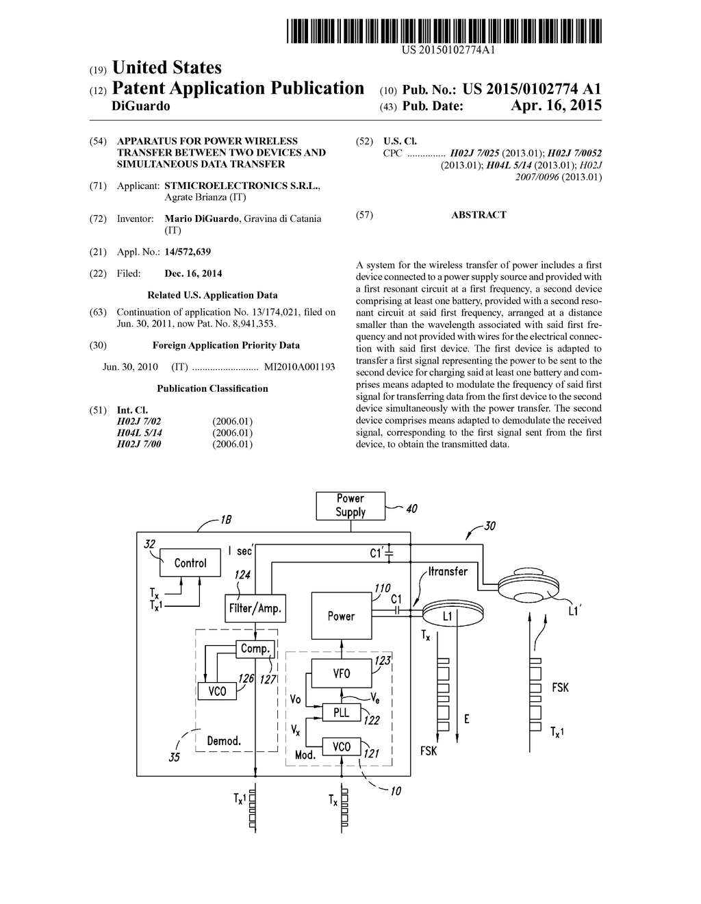 APPARATUS FOR POWER WIRELESS TRANSFER BETWEEN TWO DEVICES AND SIMULTANEOUS     DATA TRANSFER - diagram, schematic, and image 01