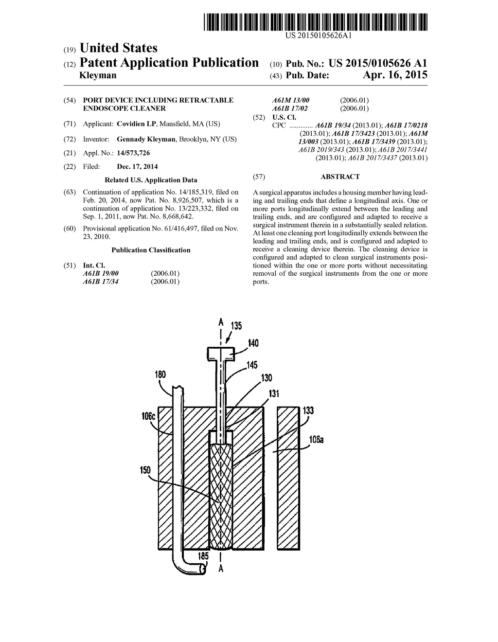 PORT DEVICE INCLUDING RETRACTABLE ENDOSCOPE CLEANER - diagram, schematic, and image 01