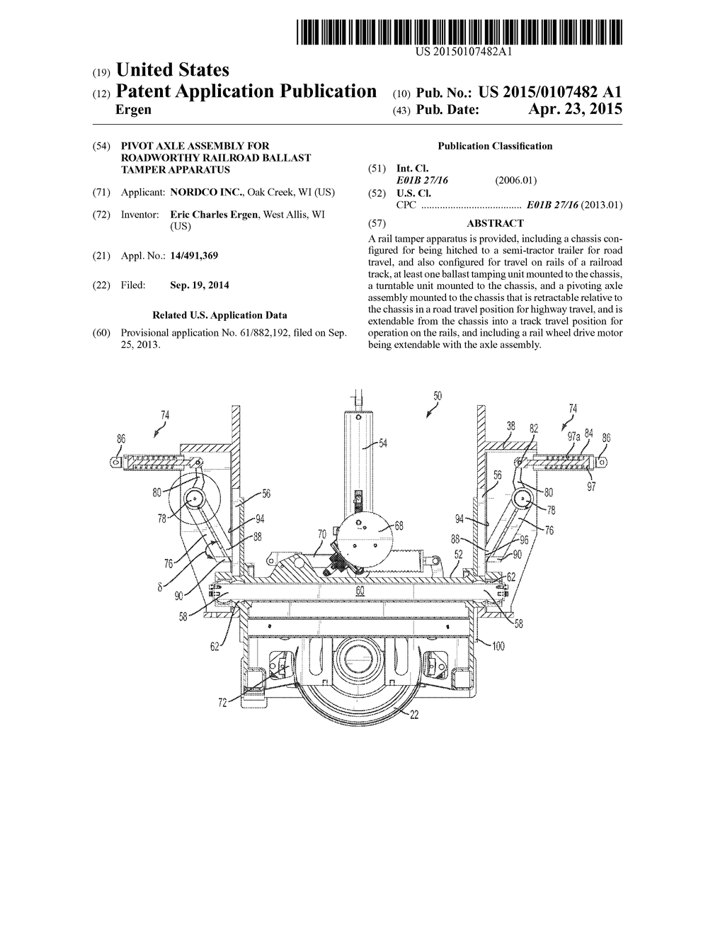 PIVOT AXLE ASSEMBLY FOR ROADWORTHY RAILROAD BALLAST TAMPER APPARATUS - diagram, schematic, and image 01