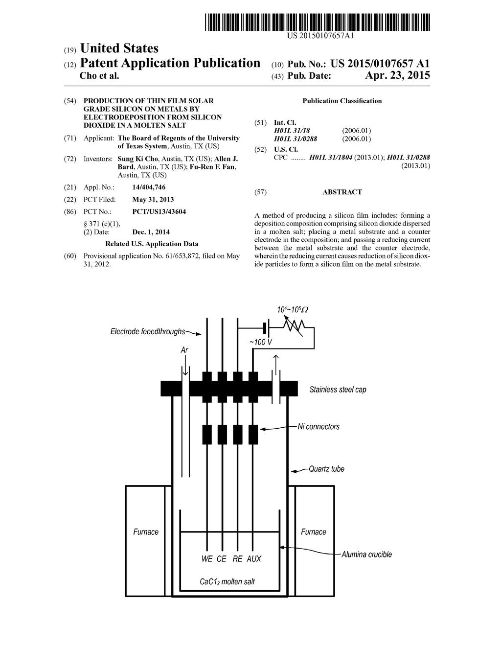 PRODUCTION OF THIN FILM SOLAR GRADE SILICON ON METALS BY ELECTRODEPOSITION     FROM SILICON DIOXIDE IN A MOLTEN SALT - diagram, schematic, and image 01