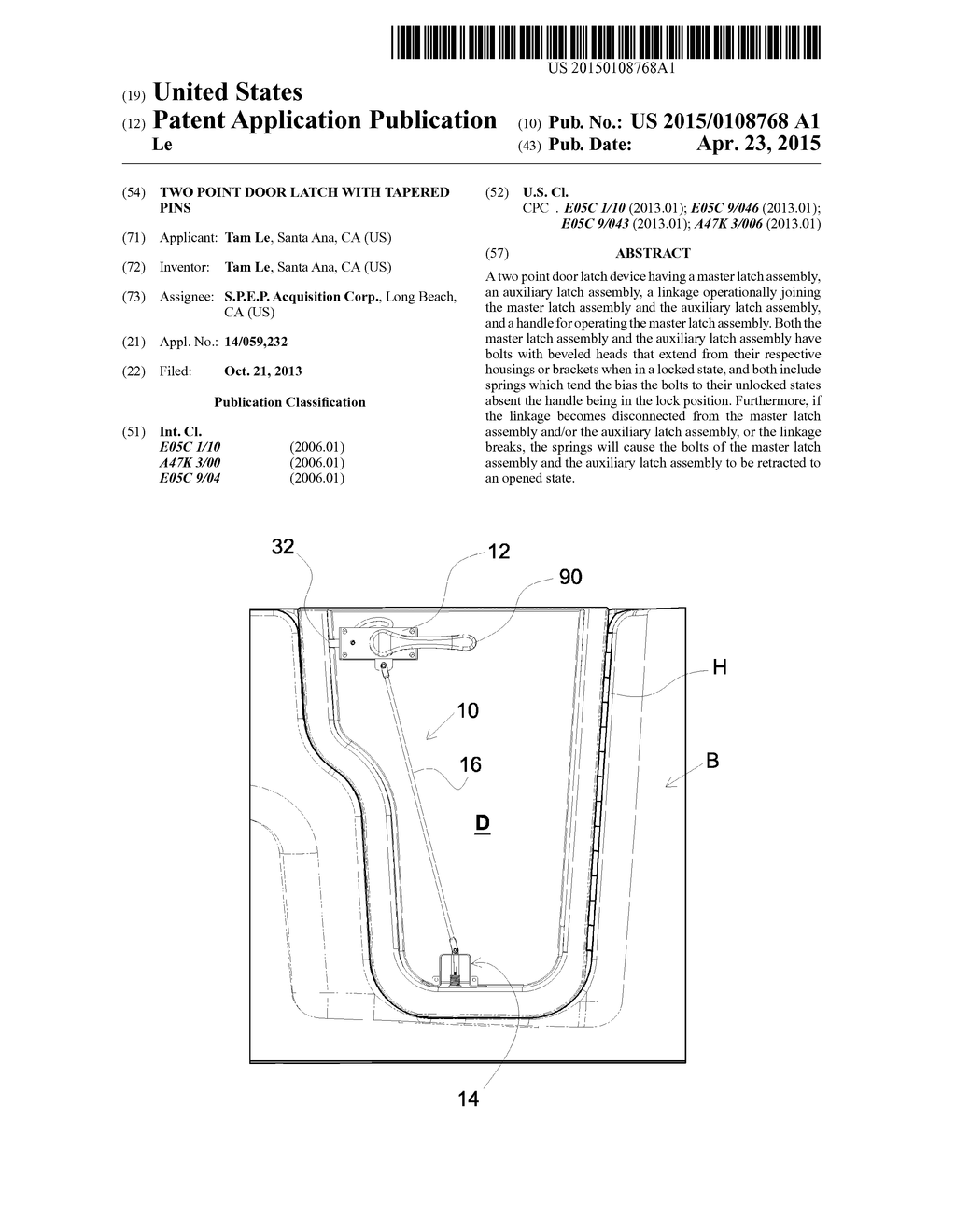 Two Point Door Latch With Tapered Pins - diagram, schematic, and image 01