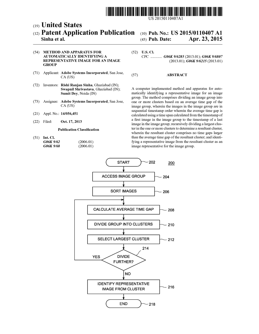 METHOD AND APPARATUS FOR AUTOMATICALLY IDENTIFYING A REPRESENTATIVE IMAGE     FOR AN IMAGE GROUP - diagram, schematic, and image 01