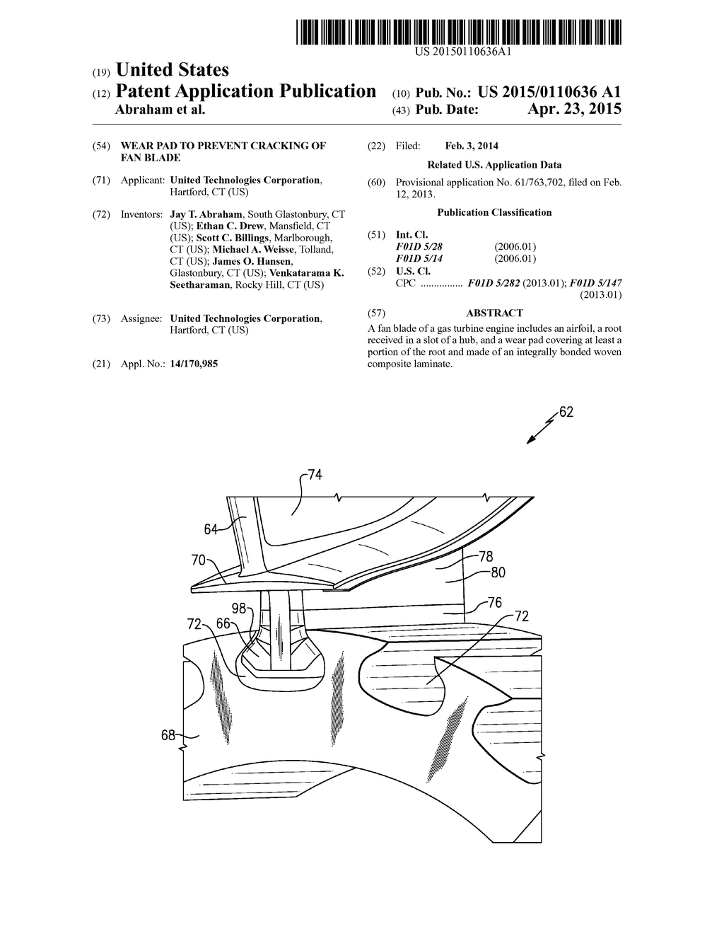 WEAR PAD TO PREVENT CRACKING OF FAN BLADE - diagram, schematic, and image 01