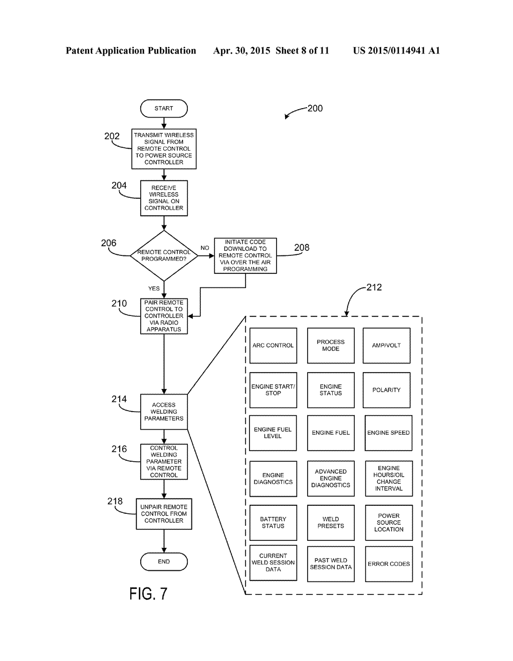 SYSTEM AND METHOD FOR DATA EXCHANGE AND CONTROL WITH A WIRELESS REMOTE     CONTROL FOR WELDING SYSTEMS - diagram, schematic, and image 09