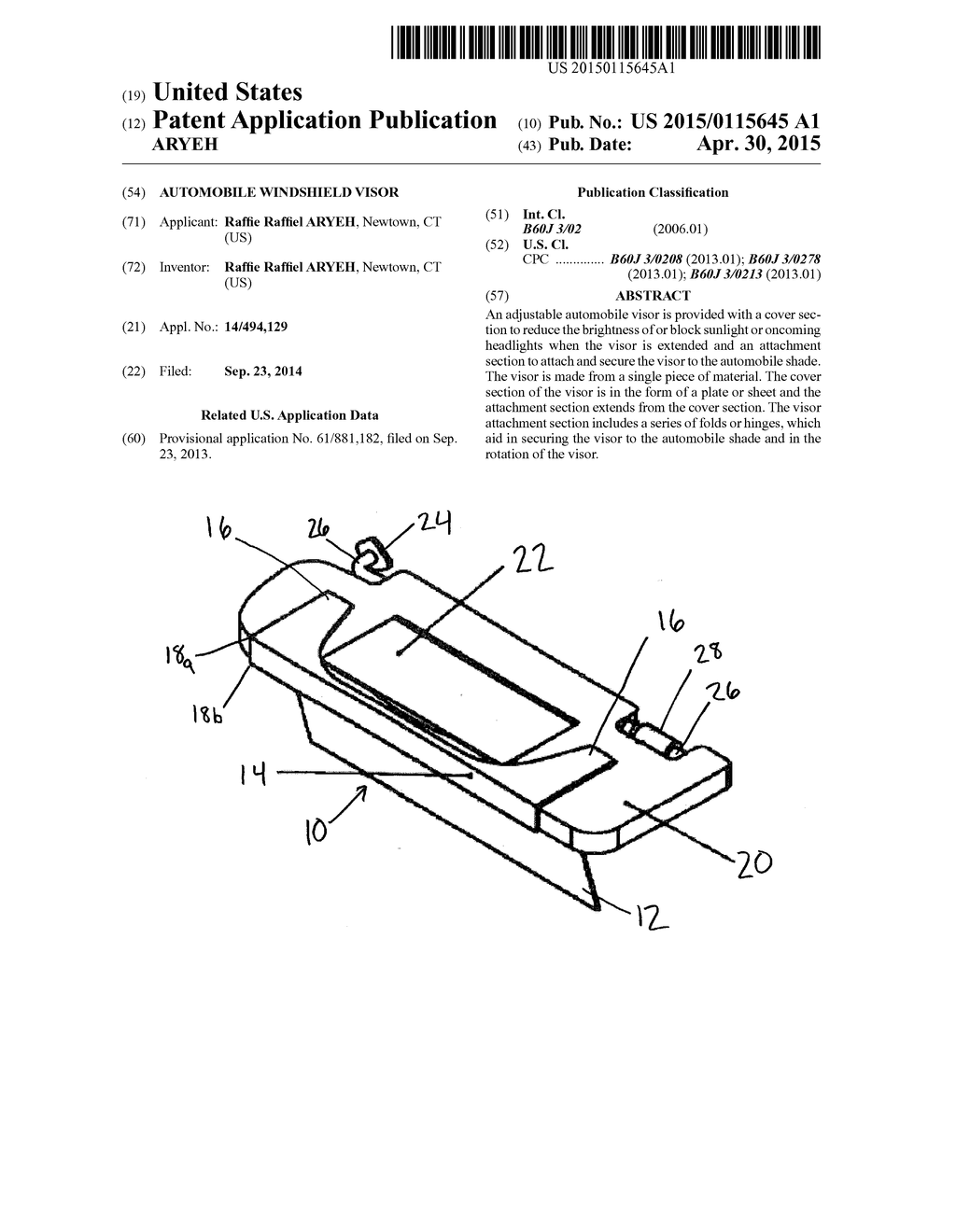 Automobile windshield visor - diagram, schematic, and image 01