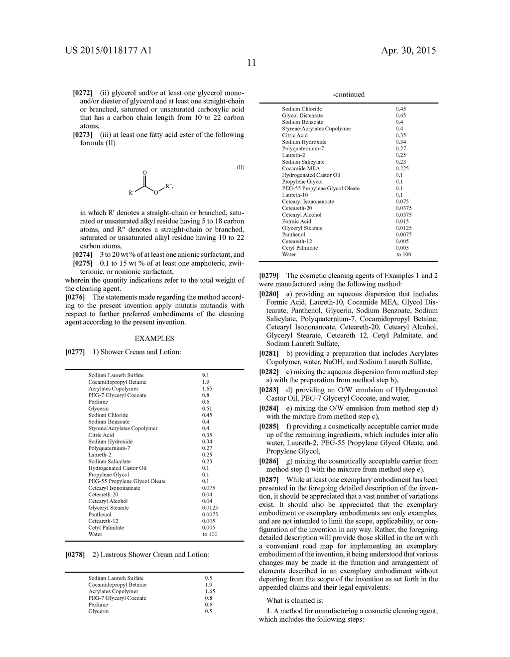 METHOD FOR PRODUCING A CARE COSMETIC CLEANING AGENT - diagram, schematic, and image 12