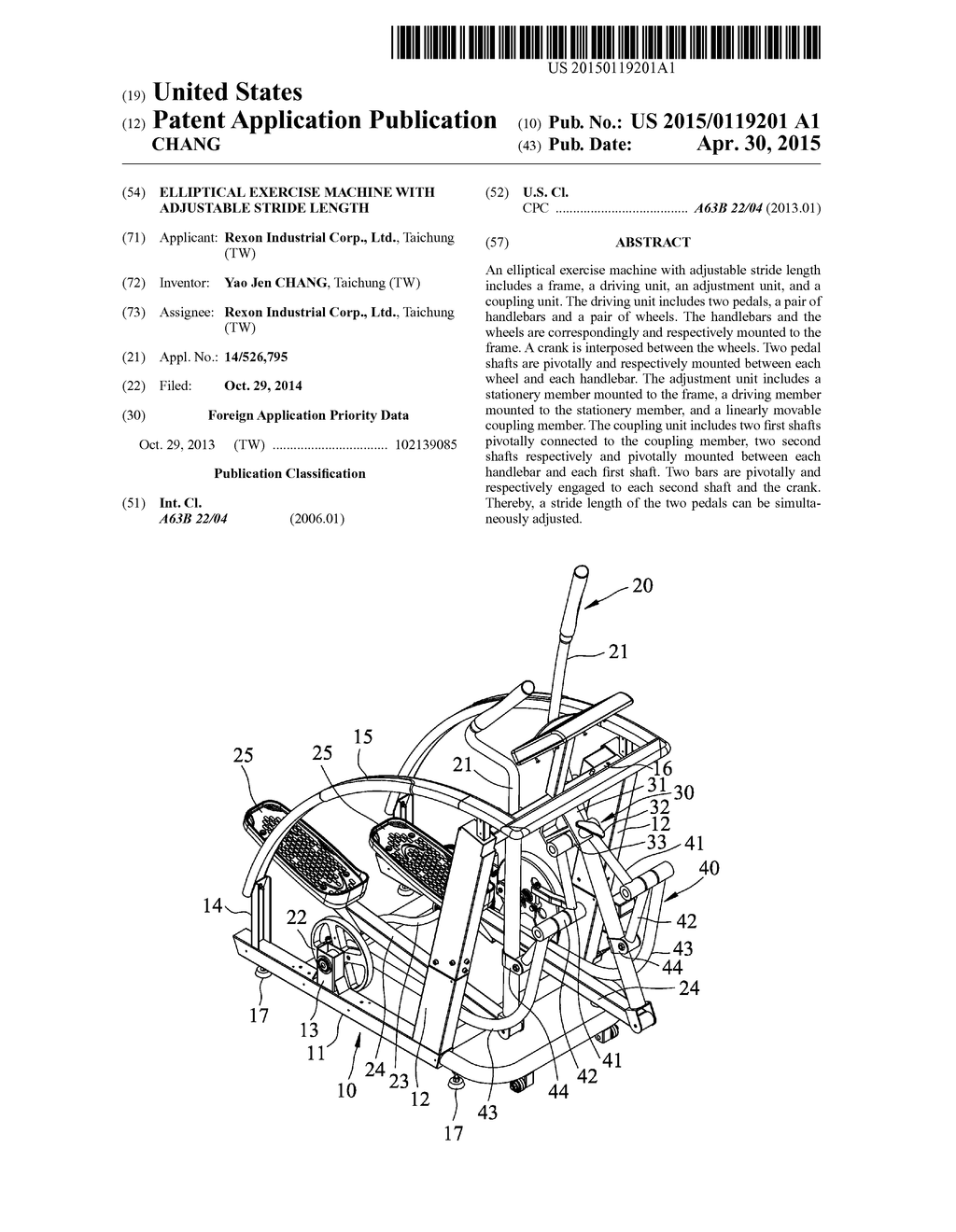 ELLIPTICAL EXERCISE MACHINE WITH ADJUSTABLE STRIDE LENGTH - diagram, schematic, and image 01