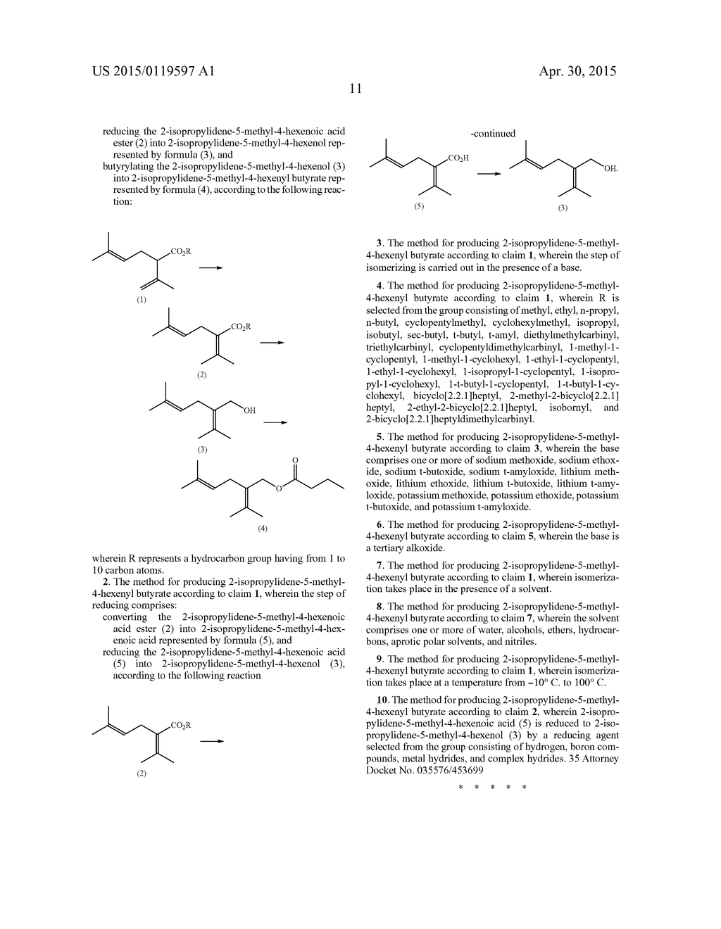 METHOD FOR PRODUCING 2-ISOPROPYLIDENE-5-METHYL-4-HEXENYL BUTYRATE - diagram, schematic, and image 12