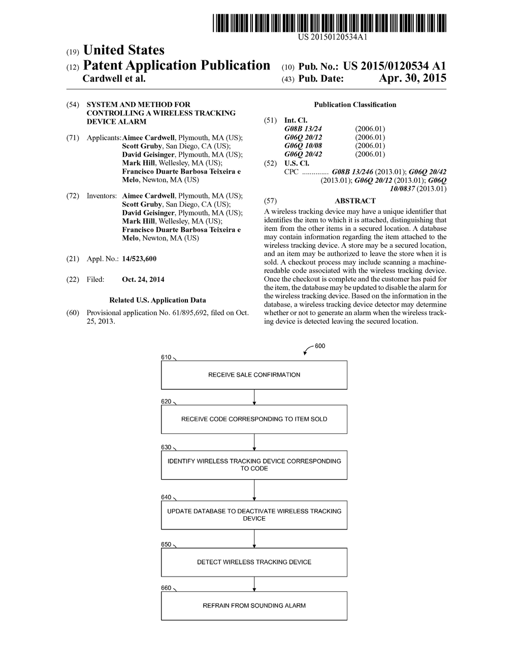 SYSTEM AND METHOD FOR CONTROLLING A WIRELESS TRACKING DEVICE ALARM - diagram, schematic, and image 01