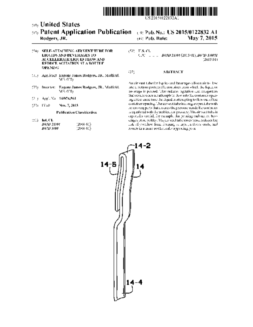 SELF-ATTACHING AIR VENT TUBE FOR LIQUIDS AND BEVERAGES TO ACCELLERATE     LIQUID FLOW AND REDUCE AGITATION AT A BOTTLE OPENING - diagram, schematic, and image 01