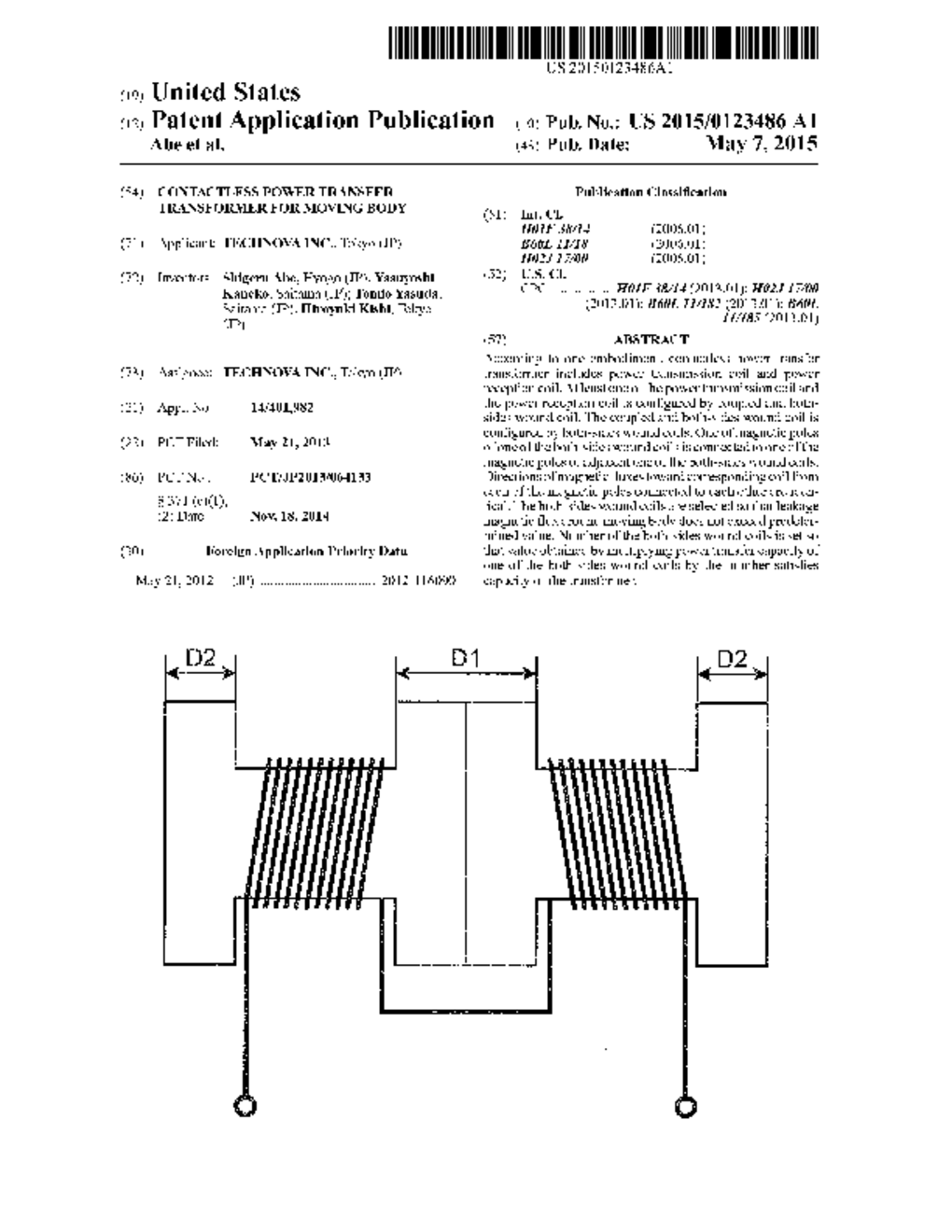 CONTACTLESS POWER TRANSFER TRANSFORMER FOR MOVING BODY - diagram, schematic, and image 01