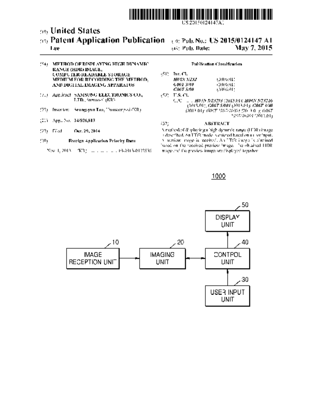 METHOD OF DISPLAYING HIGH DYNAMIC RANGE (HDR) IMAGE, COMPUTER-READABLE     STORAGE MEDIUM FOR RECORDING THE METHOD, AND DIGITAL IMAGING APPARATUS - diagram, schematic, and image 01