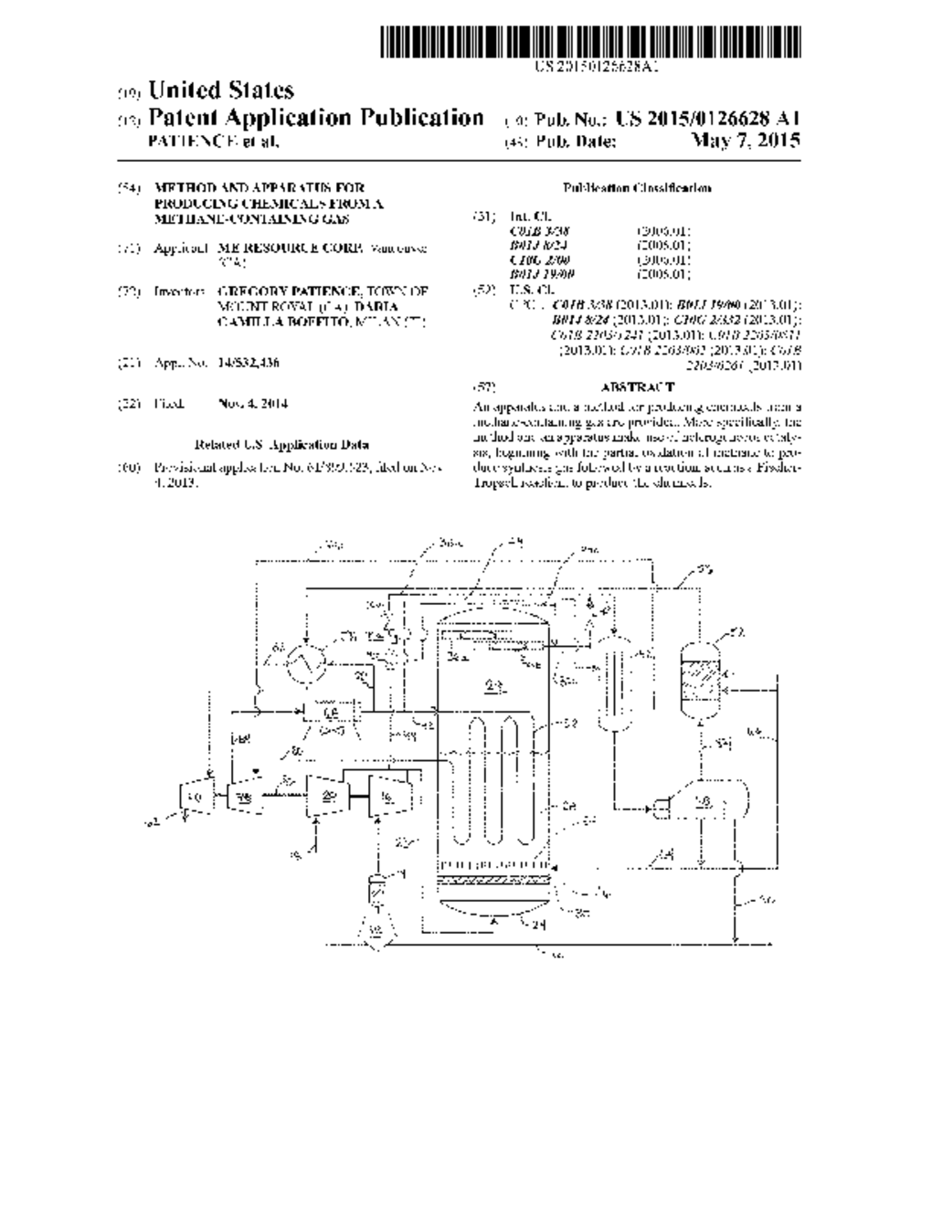 METHOD AND APPARATUS FOR PRODUCING CHEMICALS FROM A METHANE-CONTAINING GAS - diagram, schematic, and image 01