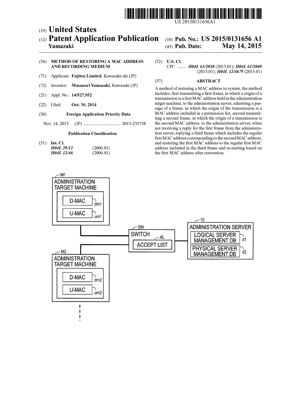 METHOD OF RESTORING A MAC ADDRESS AND RECORDING MEDIUM - diagram, schematic, and image 01