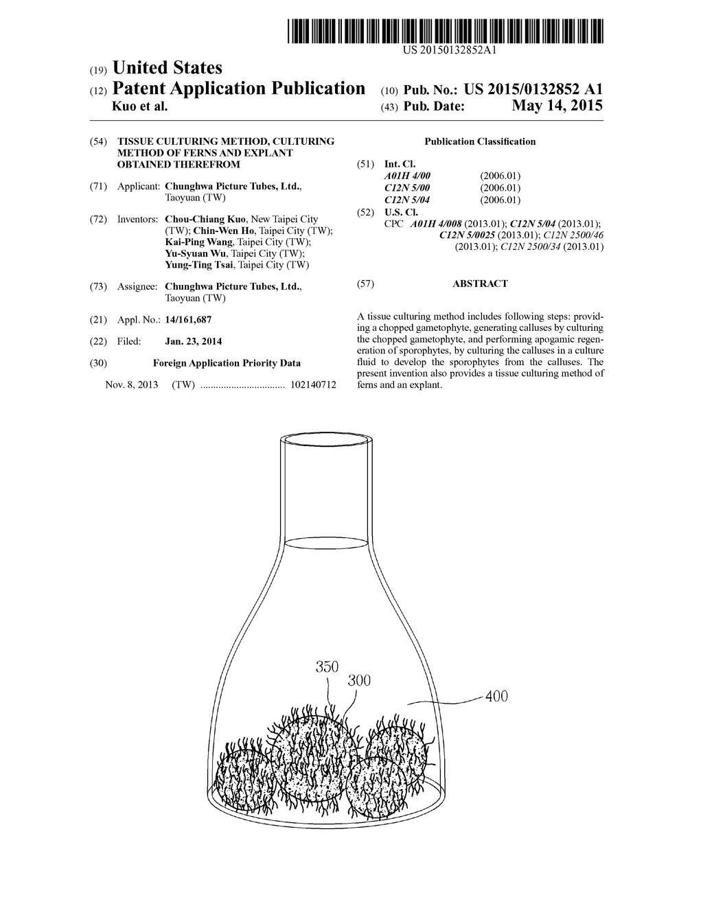 TISSUE CULTURING METHOD, CULTURING METHOD OF FERNS AND EXPLANT OBTAINED     THEREFROM - diagram, schematic, and image 01