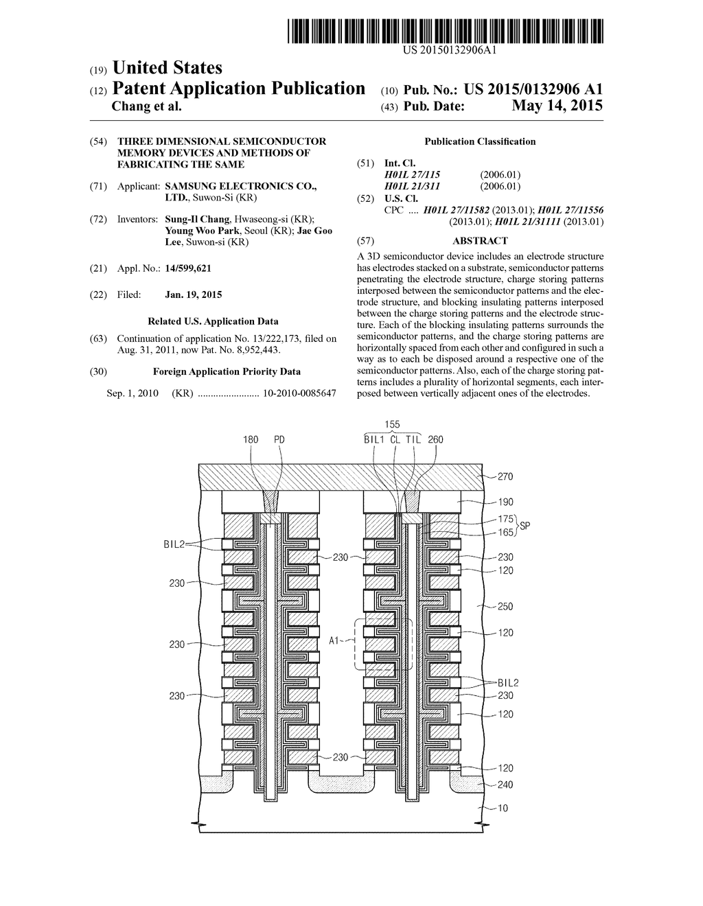 THREE DIMENSIONAL SEMICONDUCTOR MEMORY DEVICES AND METHODS OF FABRICATING     THE SAME - diagram, schematic, and image 01