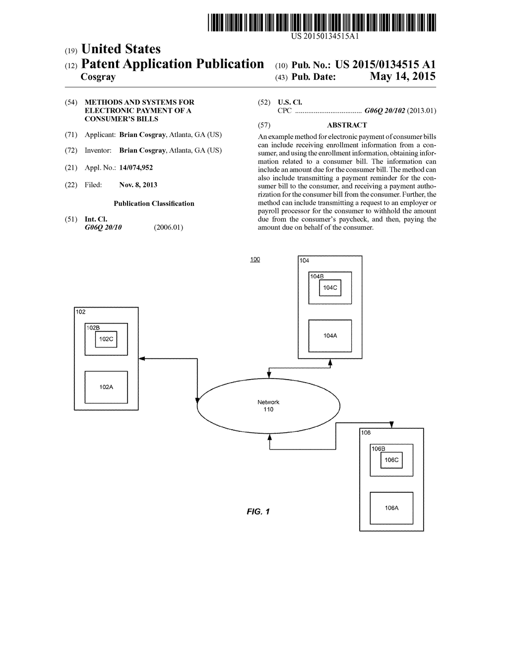 METHODS AND SYSTEMS FOR ELECTRONIC PAYMENT OF A CONSUMER'S BILLS - diagram, schematic, and image 01