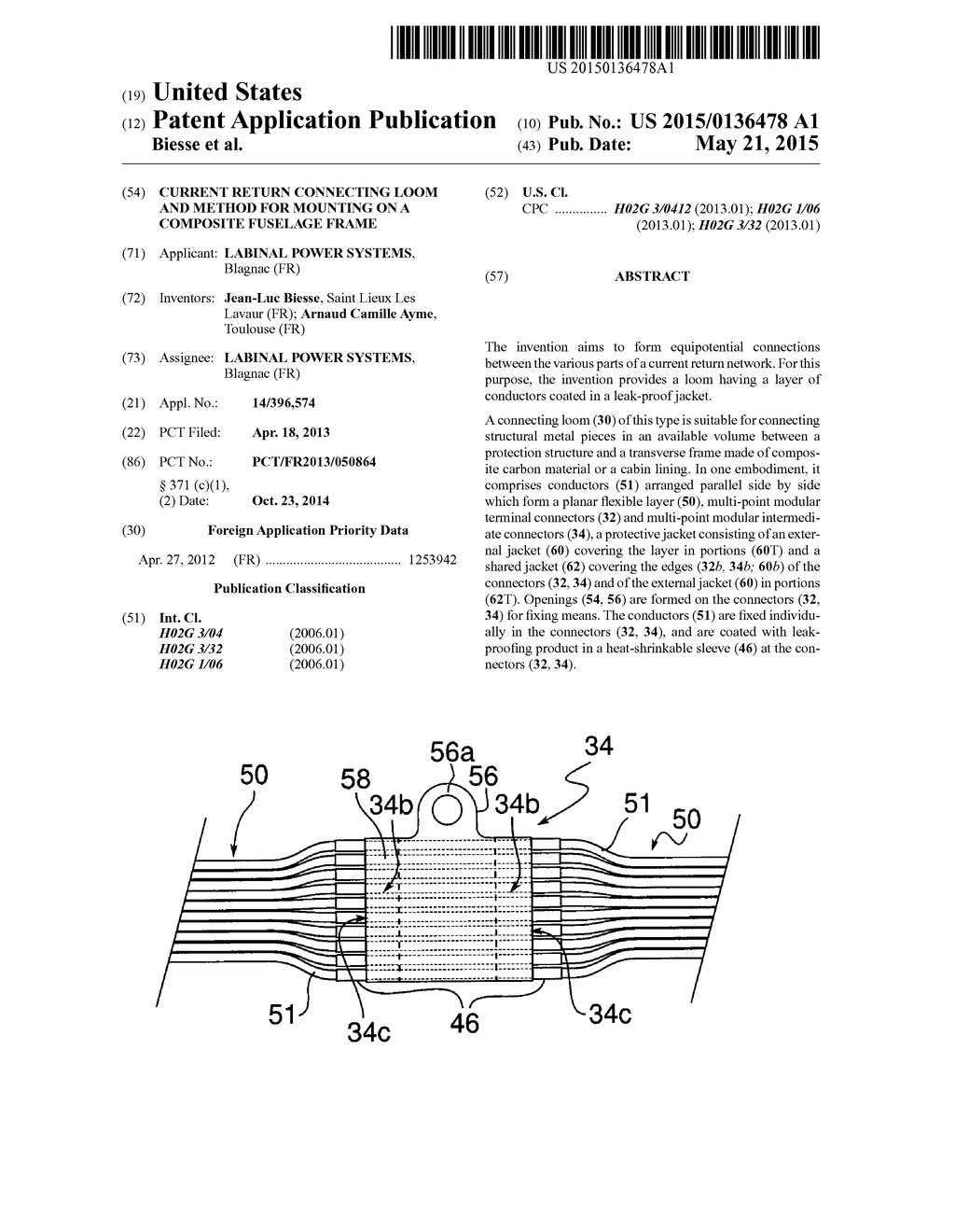 CURRENT RETURN CONNECTING LOOM AND METHOD FOR MOUNTING ON A COMPOSITE     FUSELAGE FRAME - diagram, schematic, and image 01