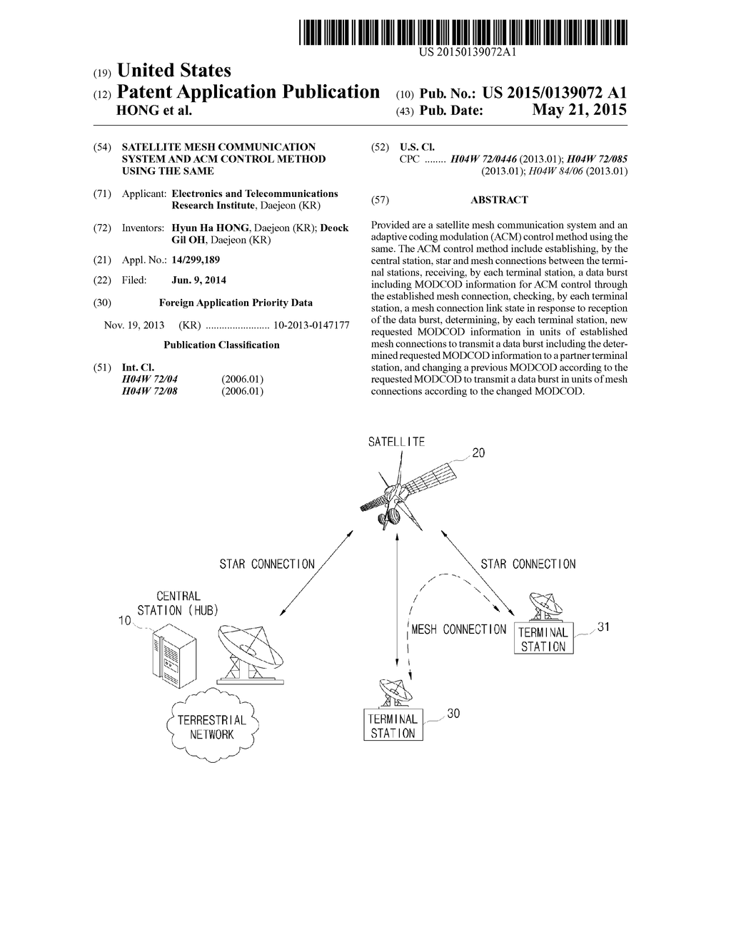 SATELLITE MESH COMMUNICATION SYSTEM AND ACM CONTROL METHOD USING THE SAME - diagram, schematic, and image 01