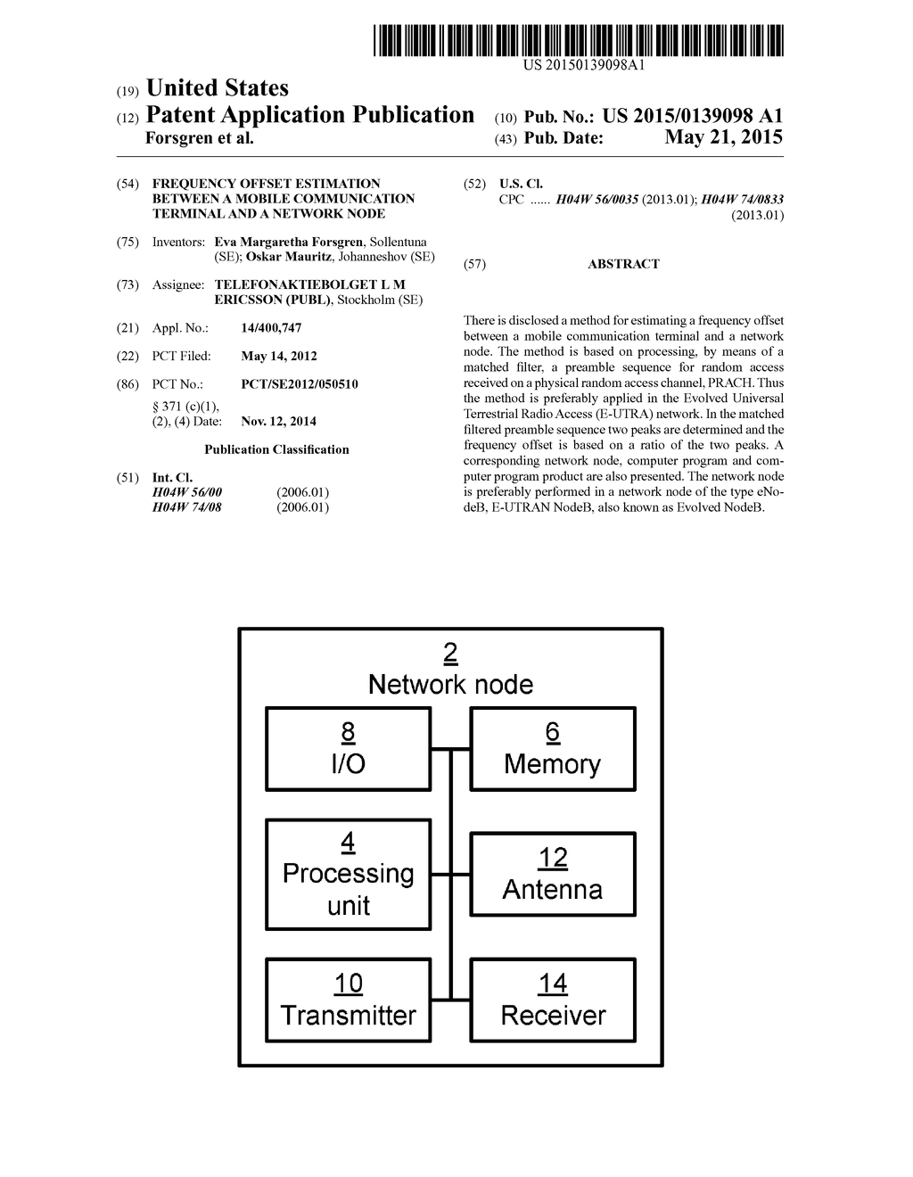 Frequency Offset Estimation Between a Mobile Communication Terminal and a     Network Node - diagram, schematic, and image 01