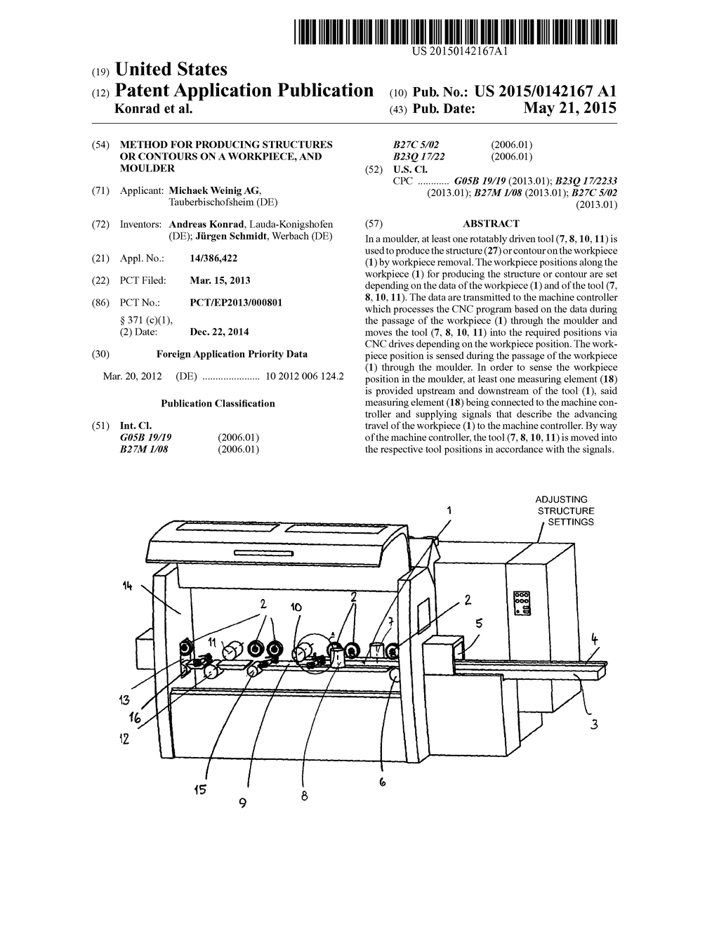 Method for producing structures or contours on a workpiece, and moulder - diagram, schematic, and image 01