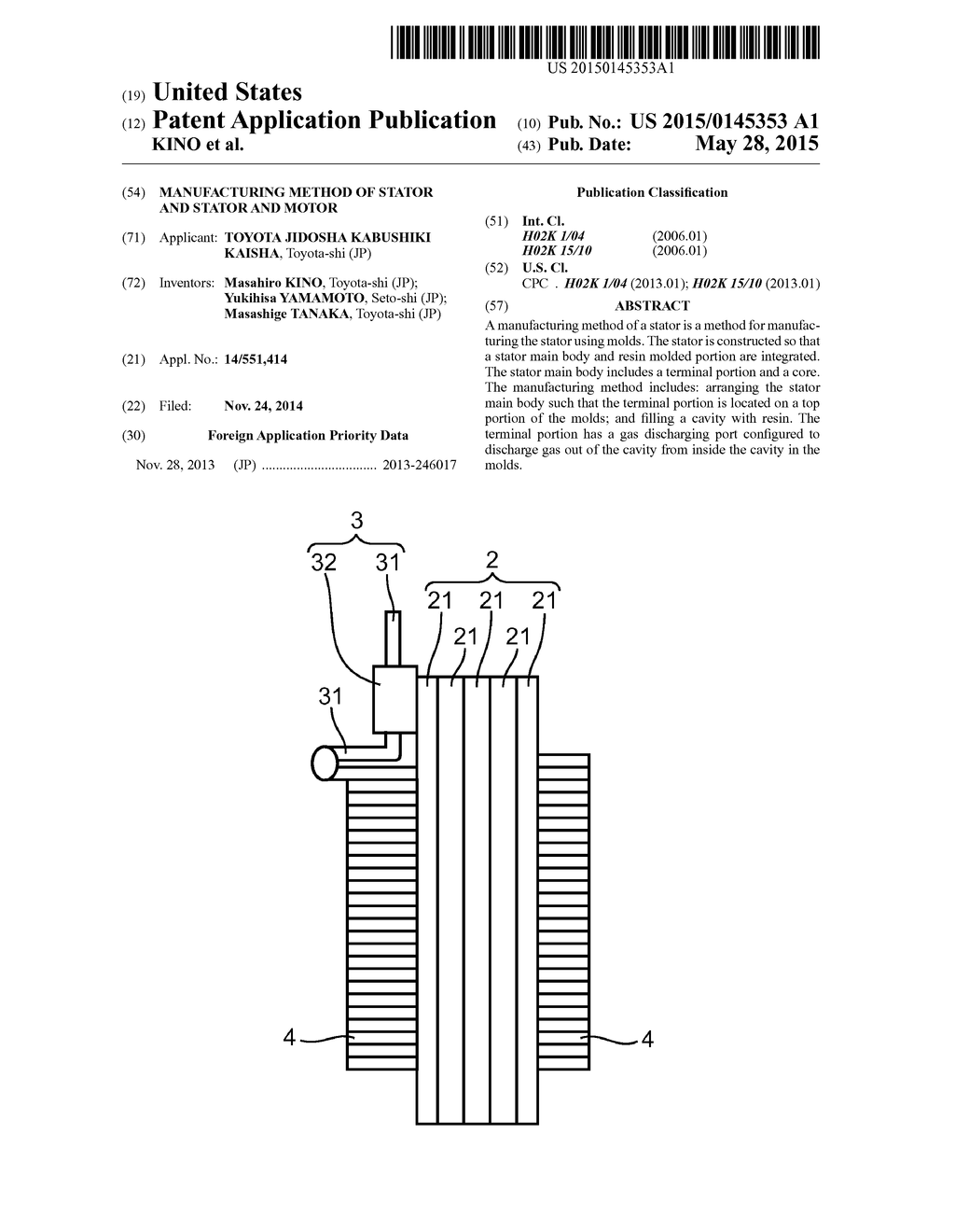 MANUFACTURING METHOD OF STATOR AND STATOR AND MOTOR - diagram, schematic, and image 01