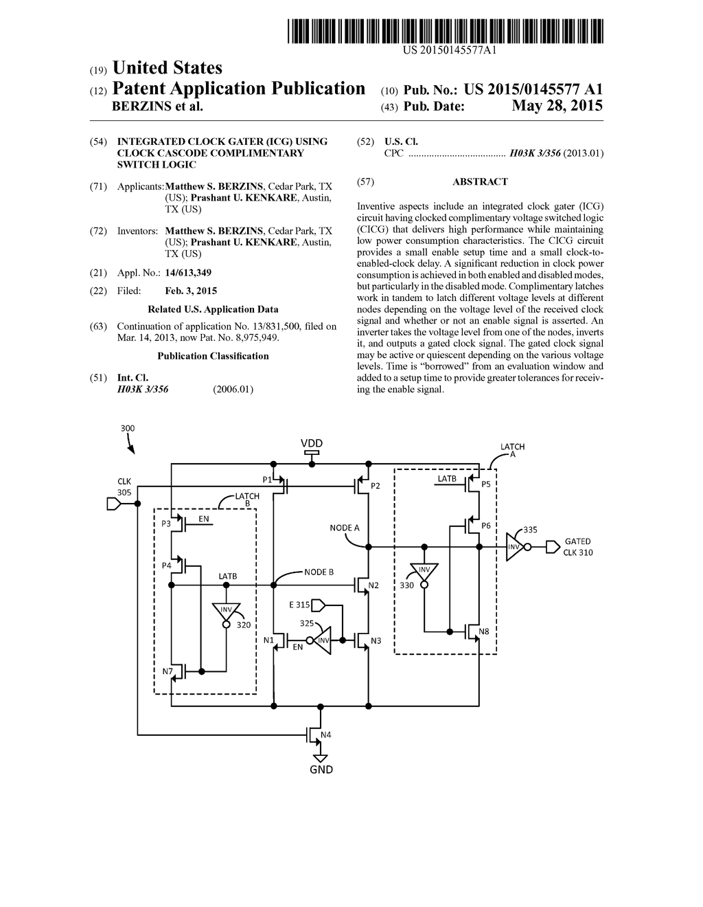 INTEGRATED CLOCK GATER (ICG) USING CLOCK CASCODE COMPLIMENTARY SWITCH     LOGIC - diagram, schematic, and image 01