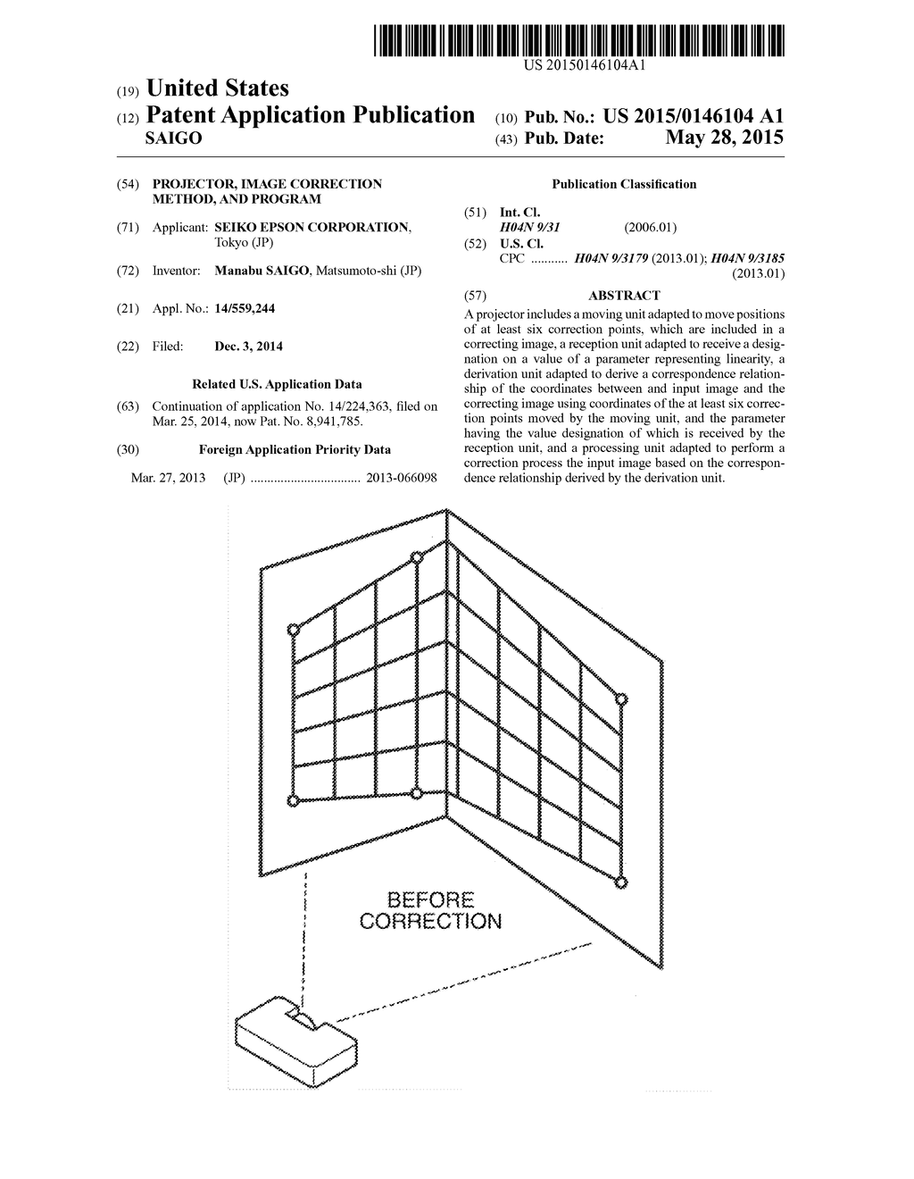 PROJECTOR, IMAGE CORRECTION METHOD, AND PROGRAM - diagram, schematic, and image 01