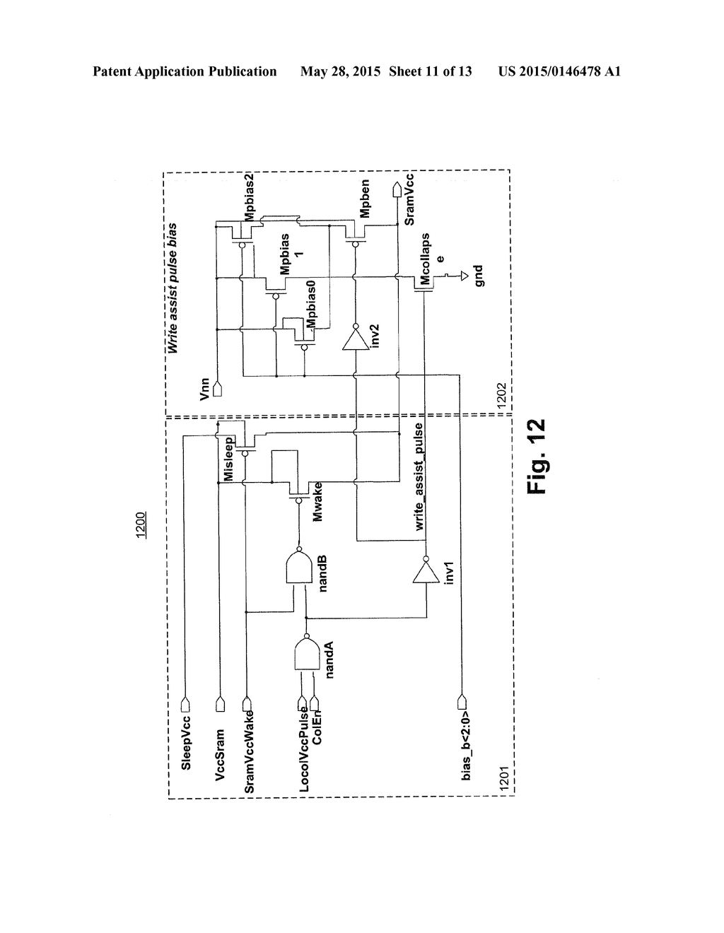 SRAM BIT-LINE AND WRITE ASSIST APPARATUS AND METHOD FOR LOWERING DYNAMIC     POWER AND PEAK CURRENT, AND A DUAL INPUT LEVEL-SHIFTER - diagram, schematic, and image 12