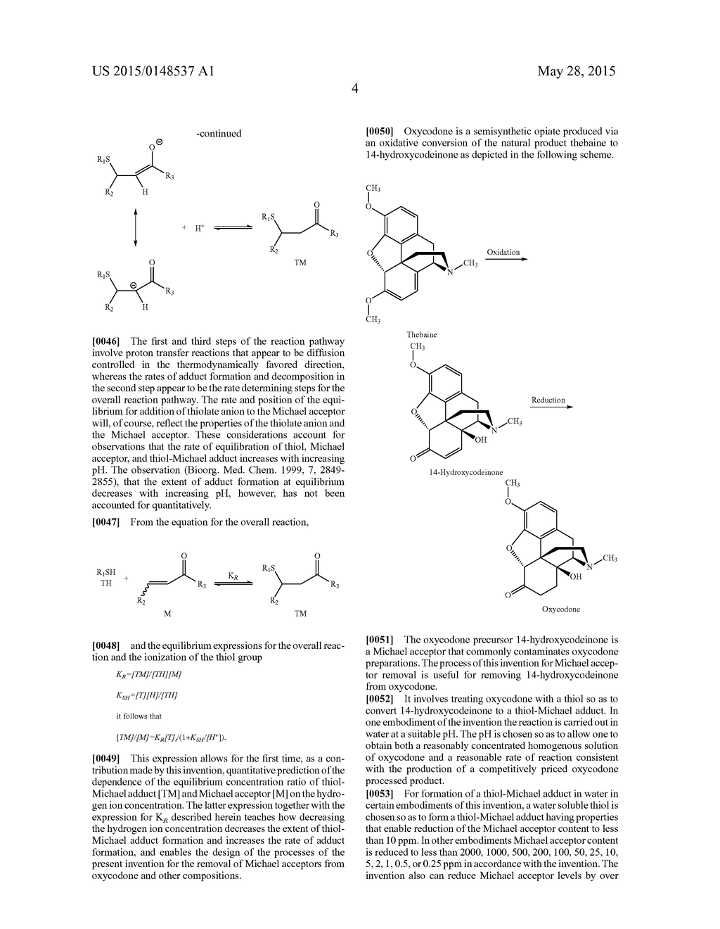 PROCESS FOR REDUCING CONTAMINATING MICHAEL ACCEPTOR LEVELS IN OXYCODONE     AND OTHER COMPOSITIONS - diagram, schematic, and image 05