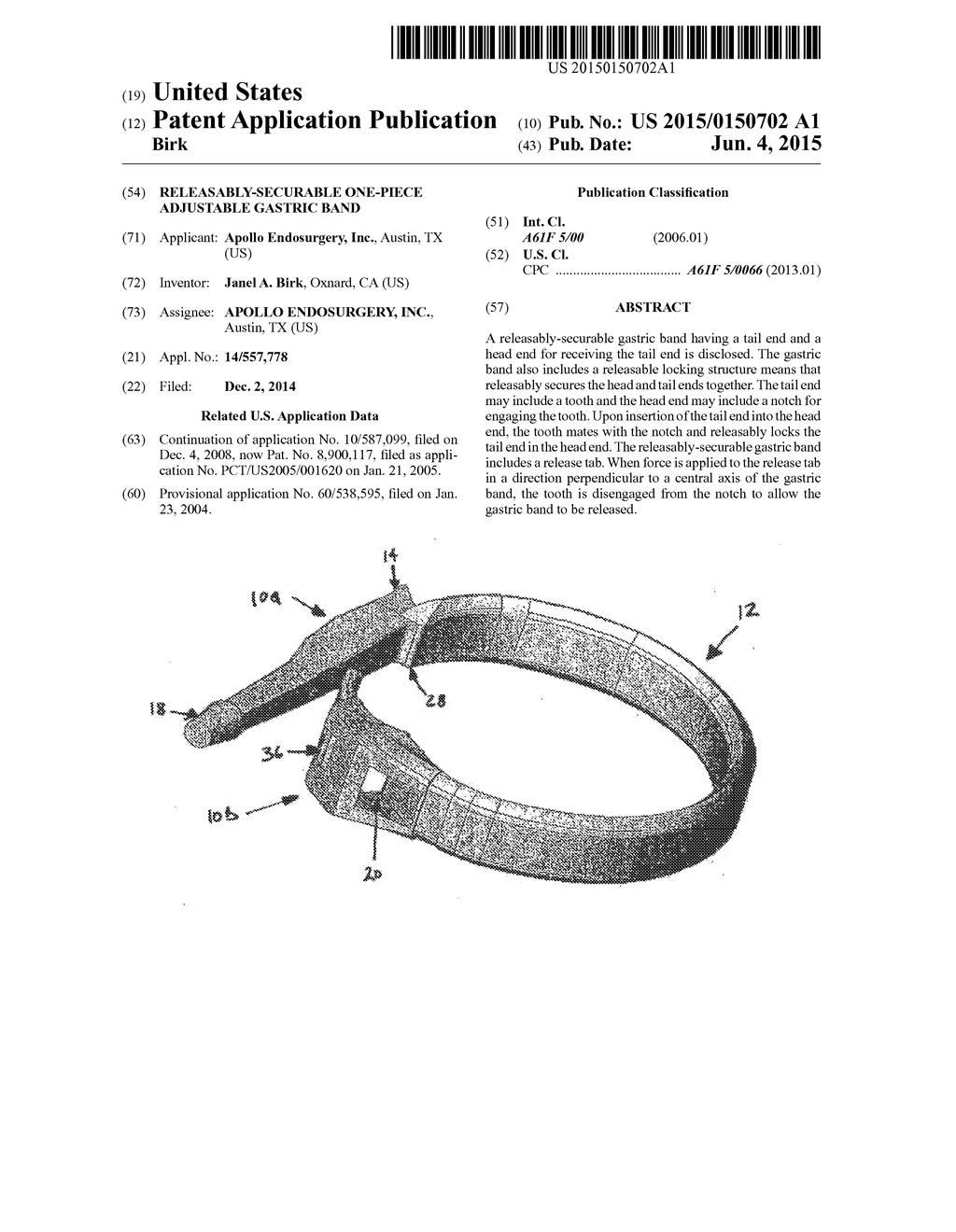 Releasably-Securable One-Piece Adjustable Gastric Band - diagram, schematic, and image 01