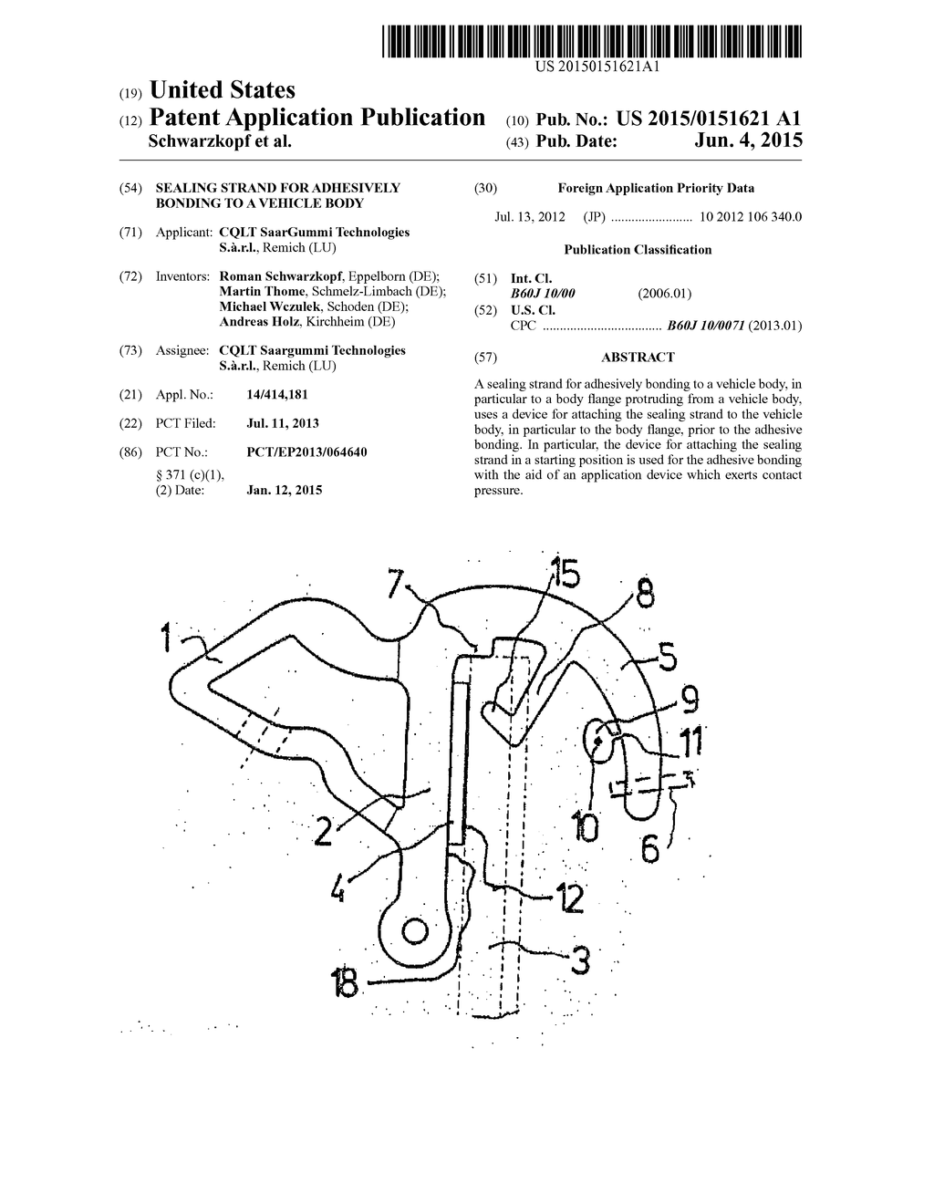 SEALING STRAND FOR ADHESIVELY BONDING TO A VEHICLE BODY - diagram, schematic, and image 01