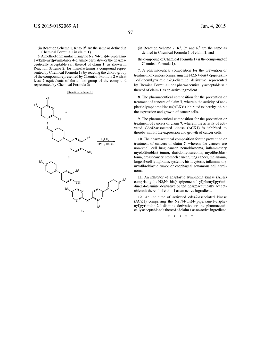 N2,N4-BIS(4-(PIPERAZINE-1-YL)PHENYL)PIRIMIDINE-2,4-DIAMINE DERIVATIVE OR     PHARMACEUTICALLY ACCEPTABLE SALT THEREOF, AND COMPOSITION CONTAINING SAME     AS ACTIVE INGREDIENT FOR PREVENTING OR TREATING CANCER - diagram, schematic, and image 61